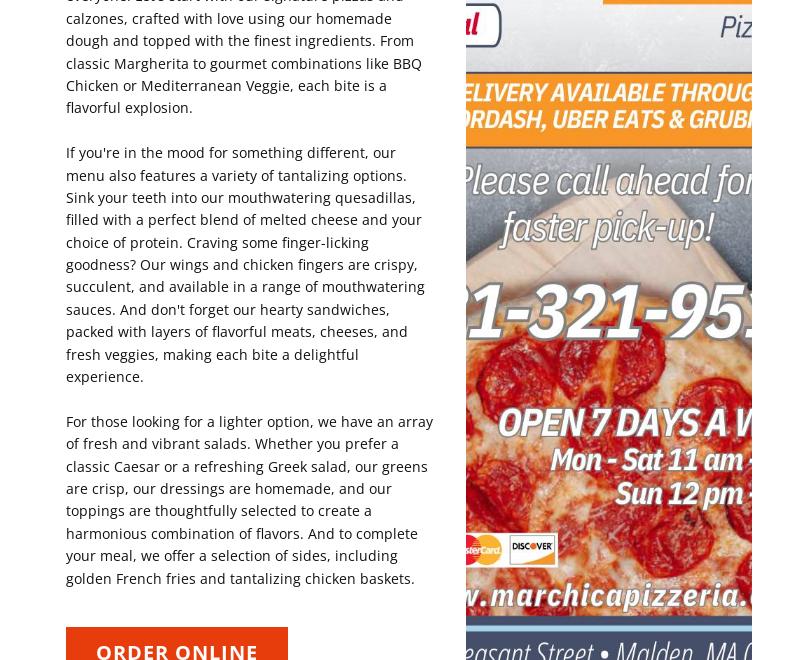 MAR CHICA Pizzeria Menu
