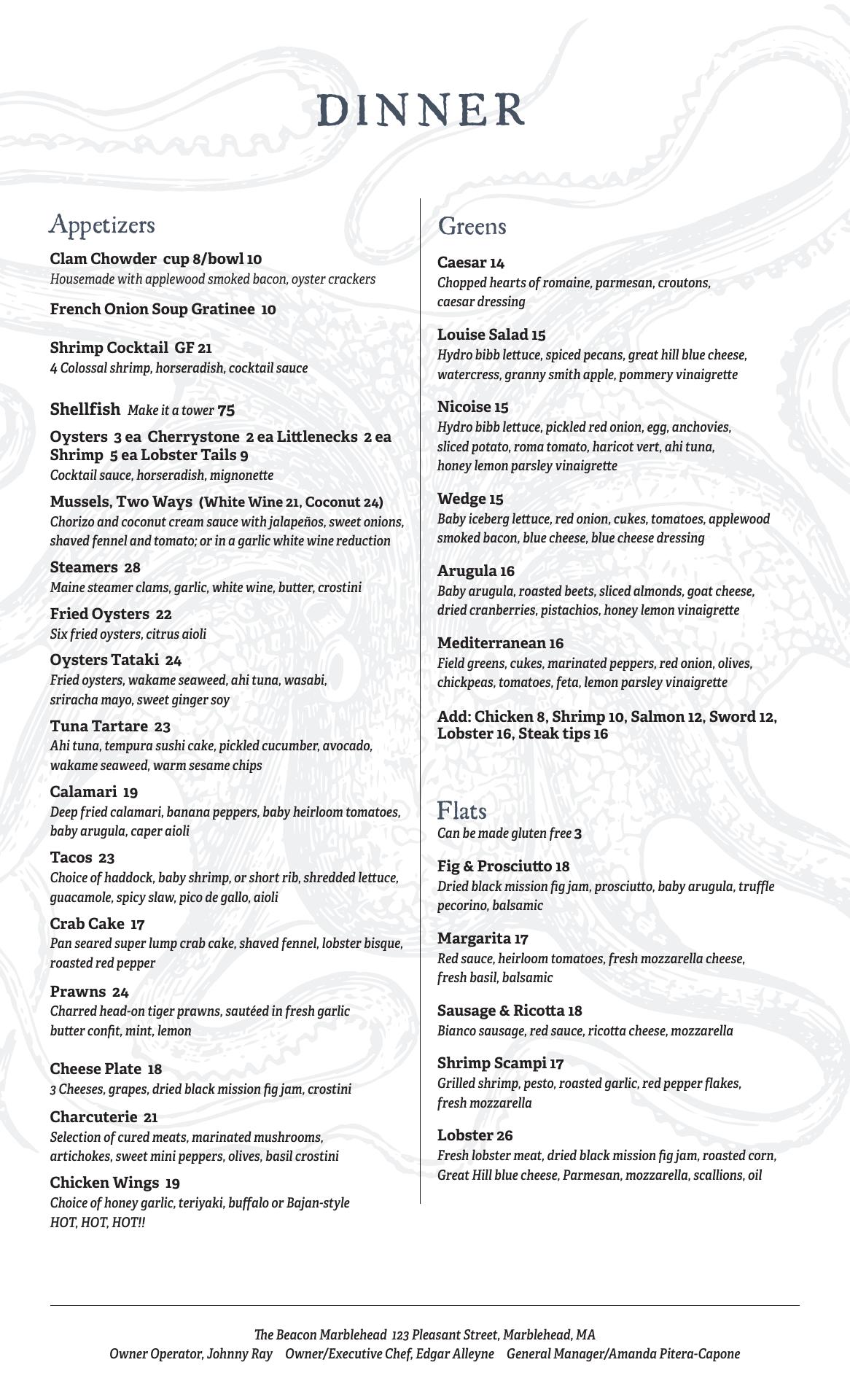 The Beacon Restaurant and Bar Menu