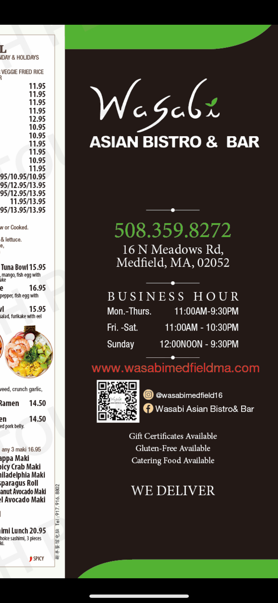 Wasabi Asian Bistro & Bar Menu