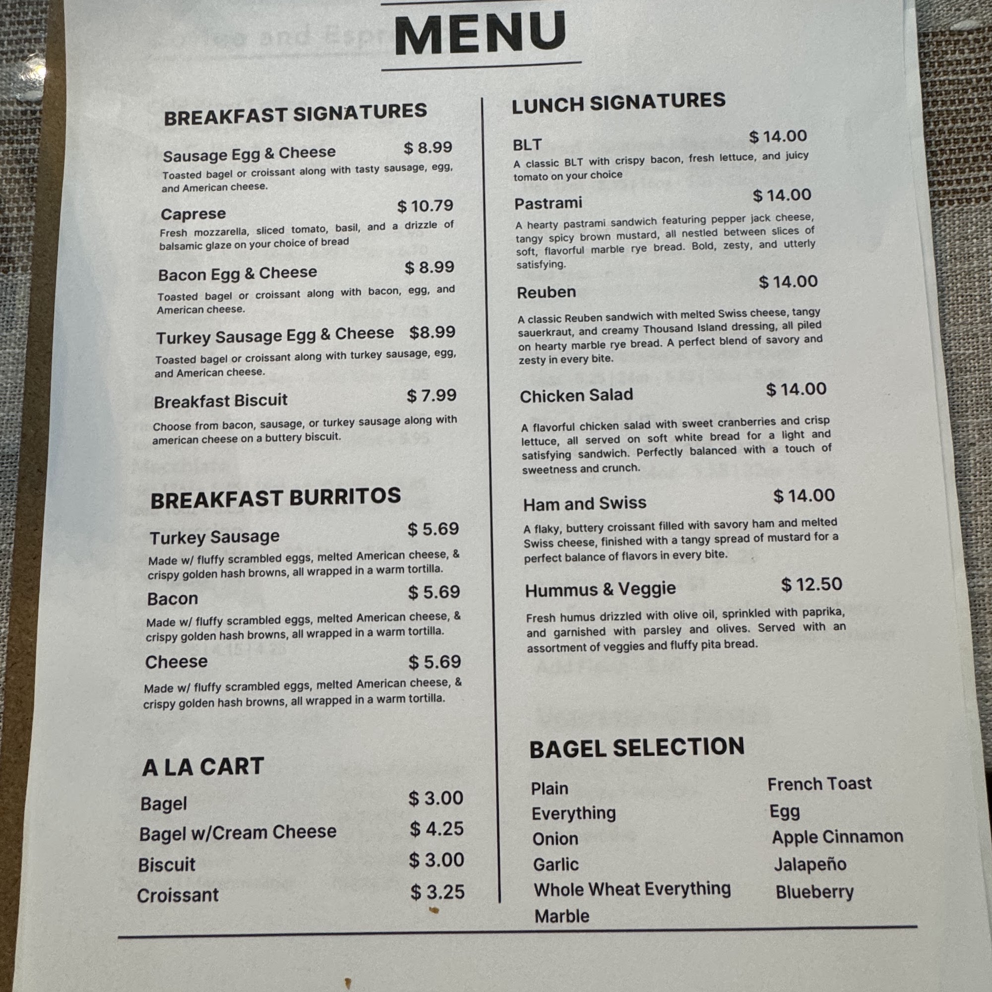 SereniTea House Menu