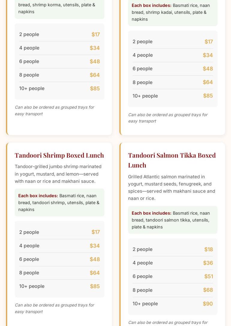 Milford India Spice Menu