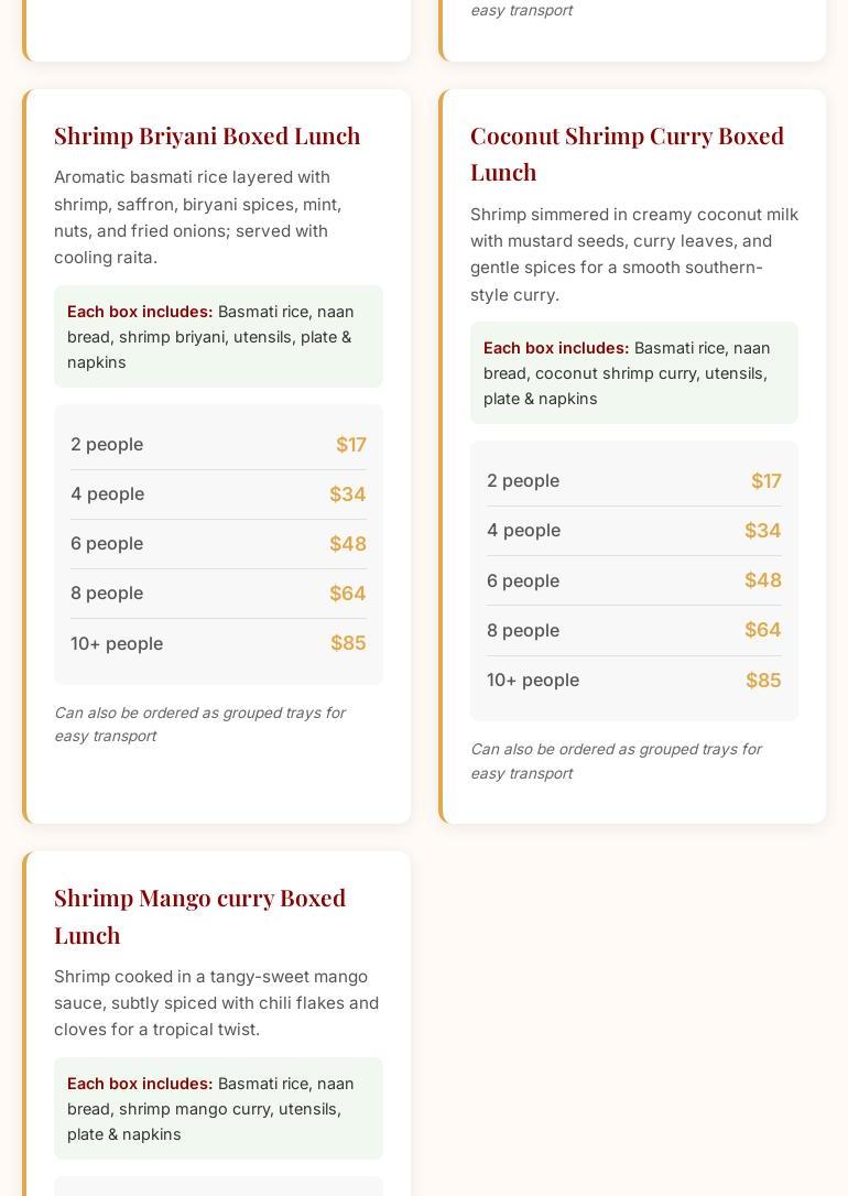Milford India Spice Menu