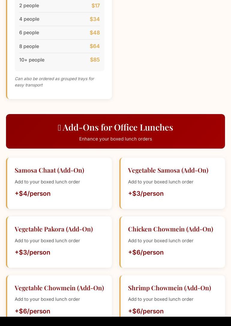 Milford India Spice Menu