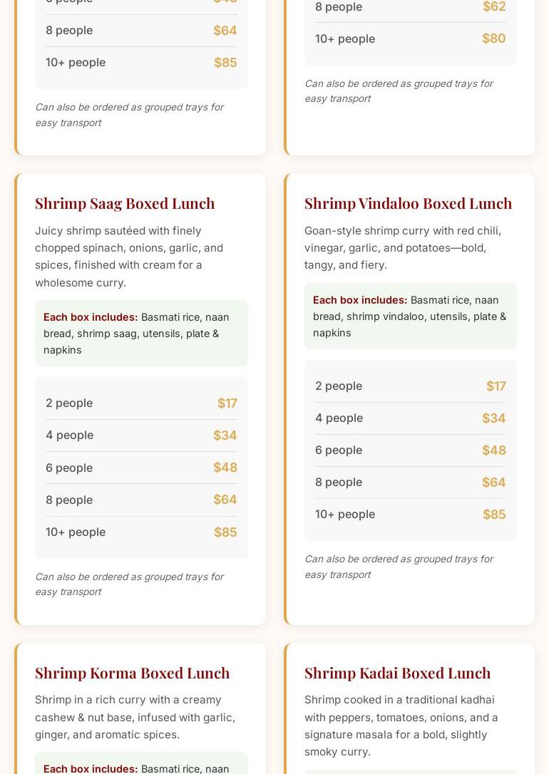 Milford India Spice Menu
