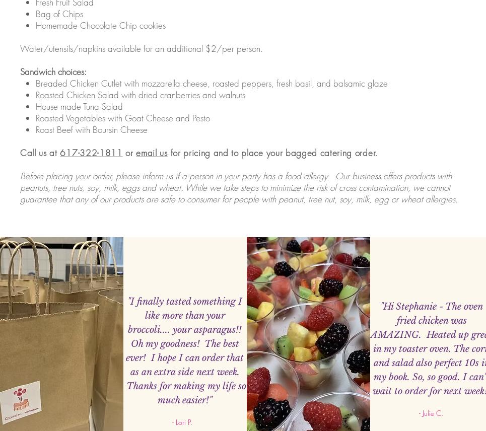 Cooking In Prepared Foods & Catering Menu