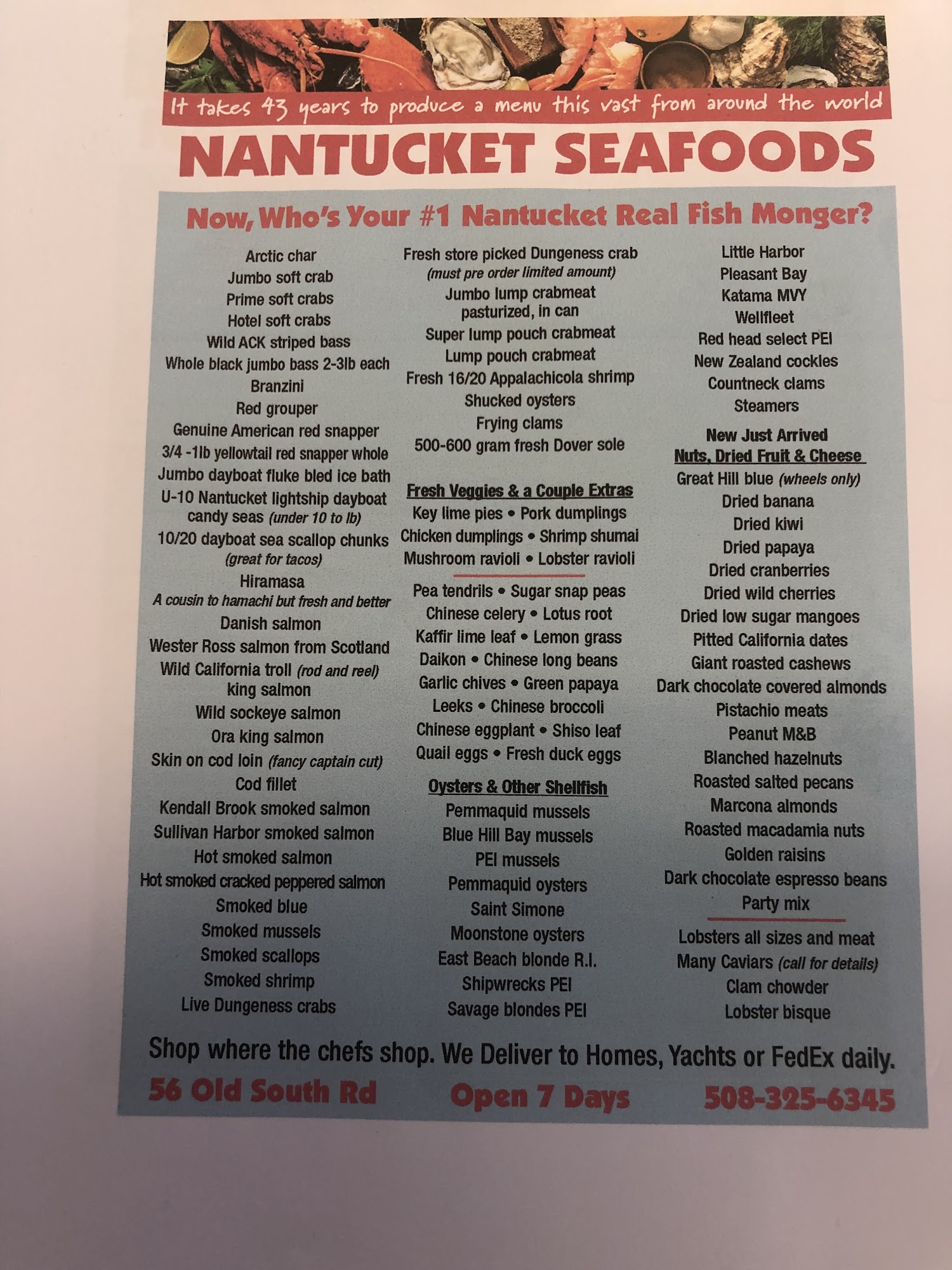 Nantucket Seafoods Menu