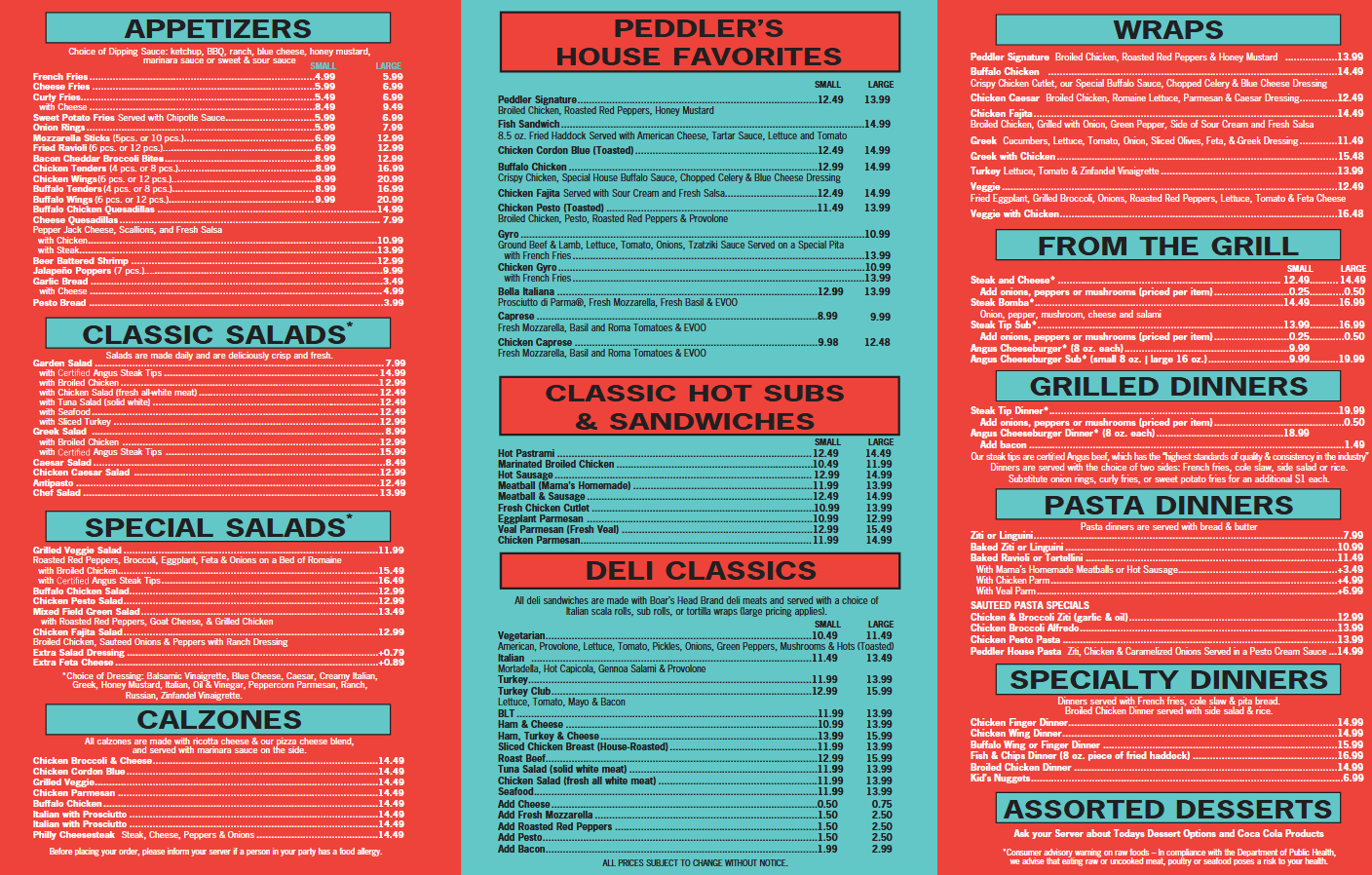Pizza Peddler & Deli Menu