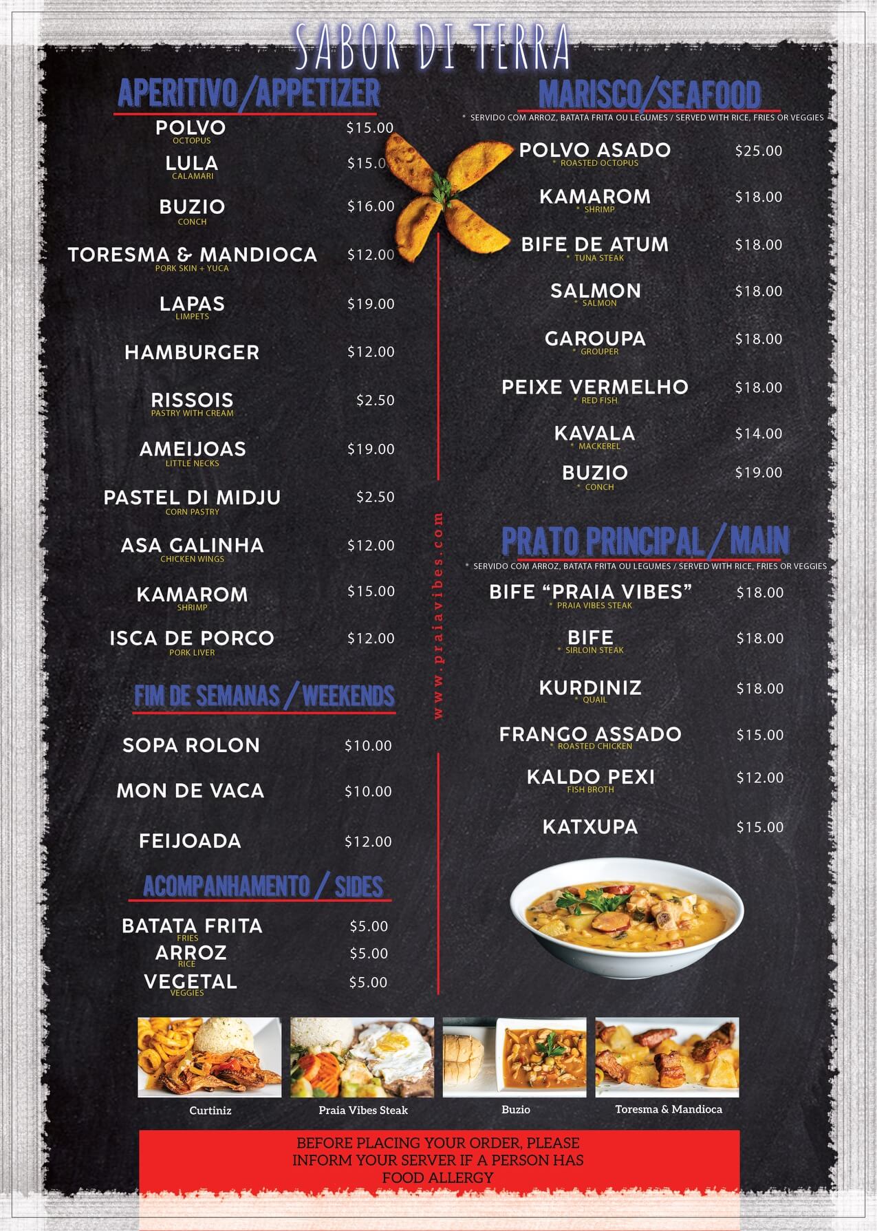 PRAIA VIBES LOUNGE Menu