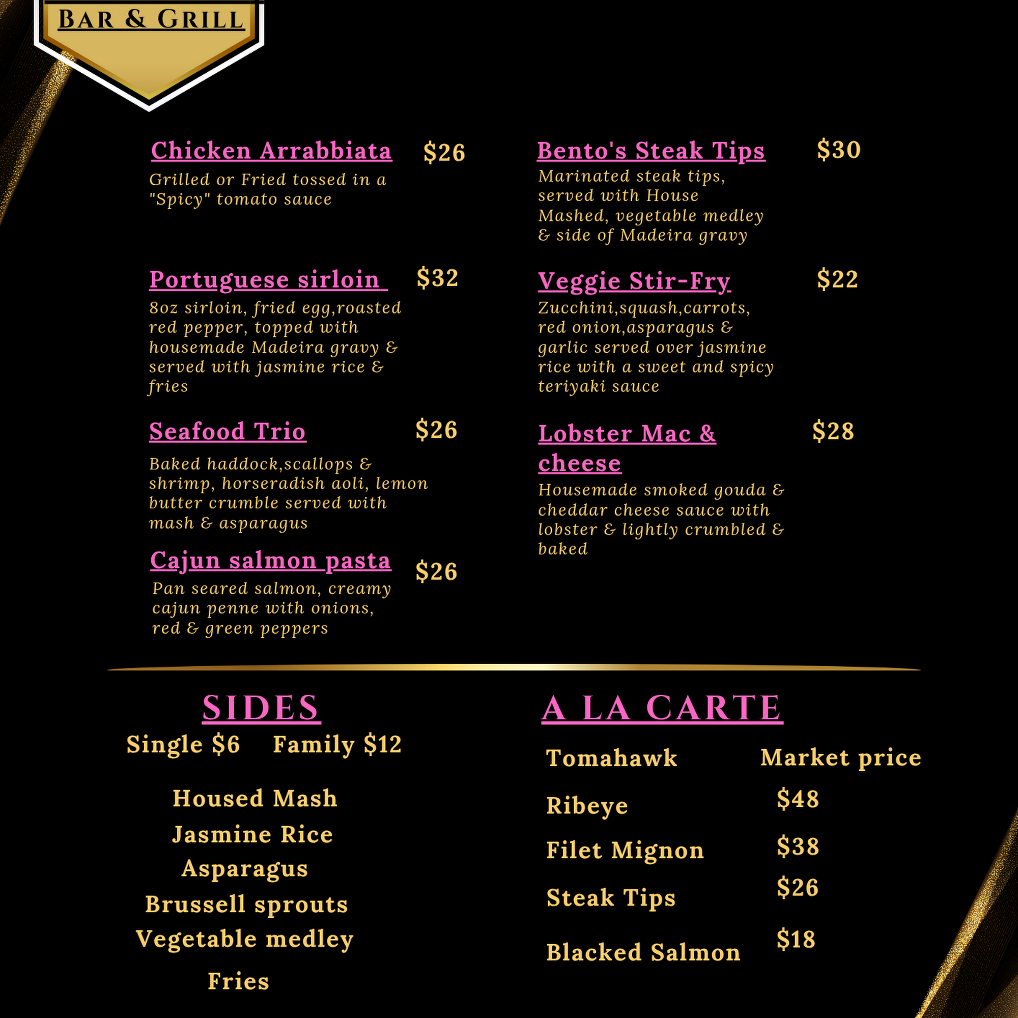Bento's Bar & Grill Menu