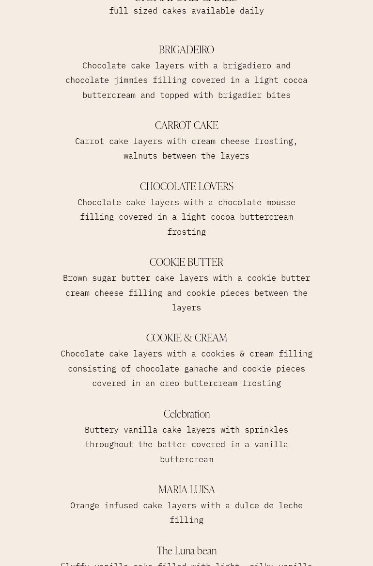 Luna's Cakes & Coffee Menu