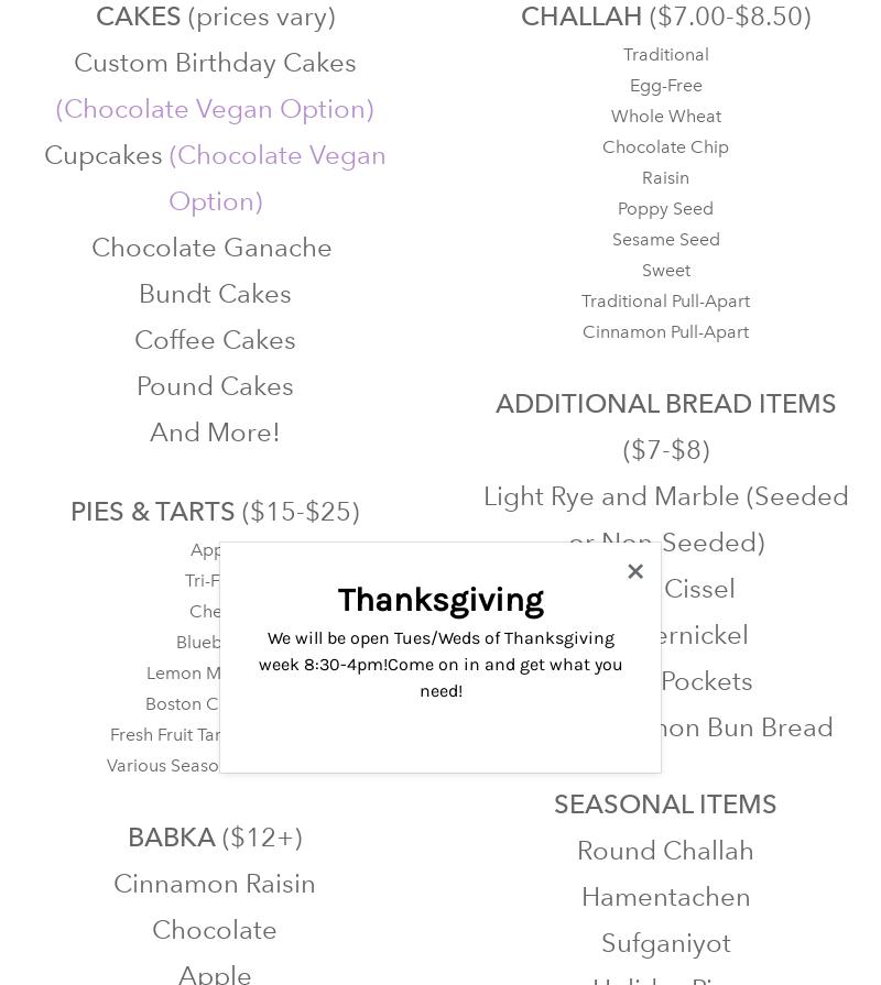 Blacker's Bakeshop Menu