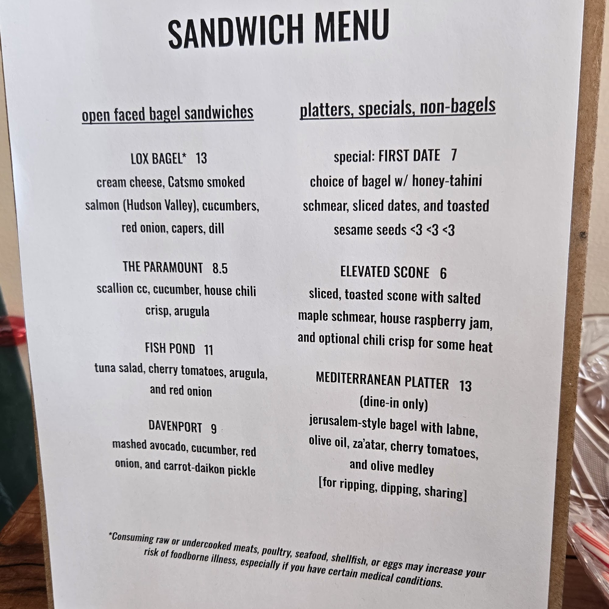Hexagon Bagels Menu