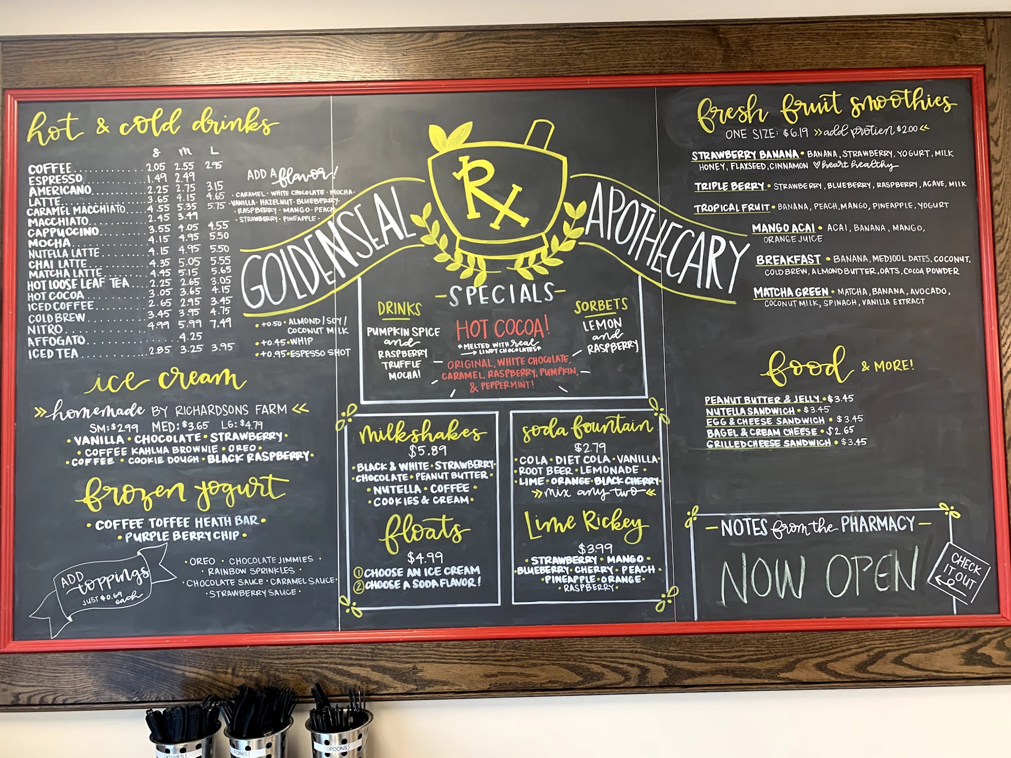 Goldenseal Apothecary Menu