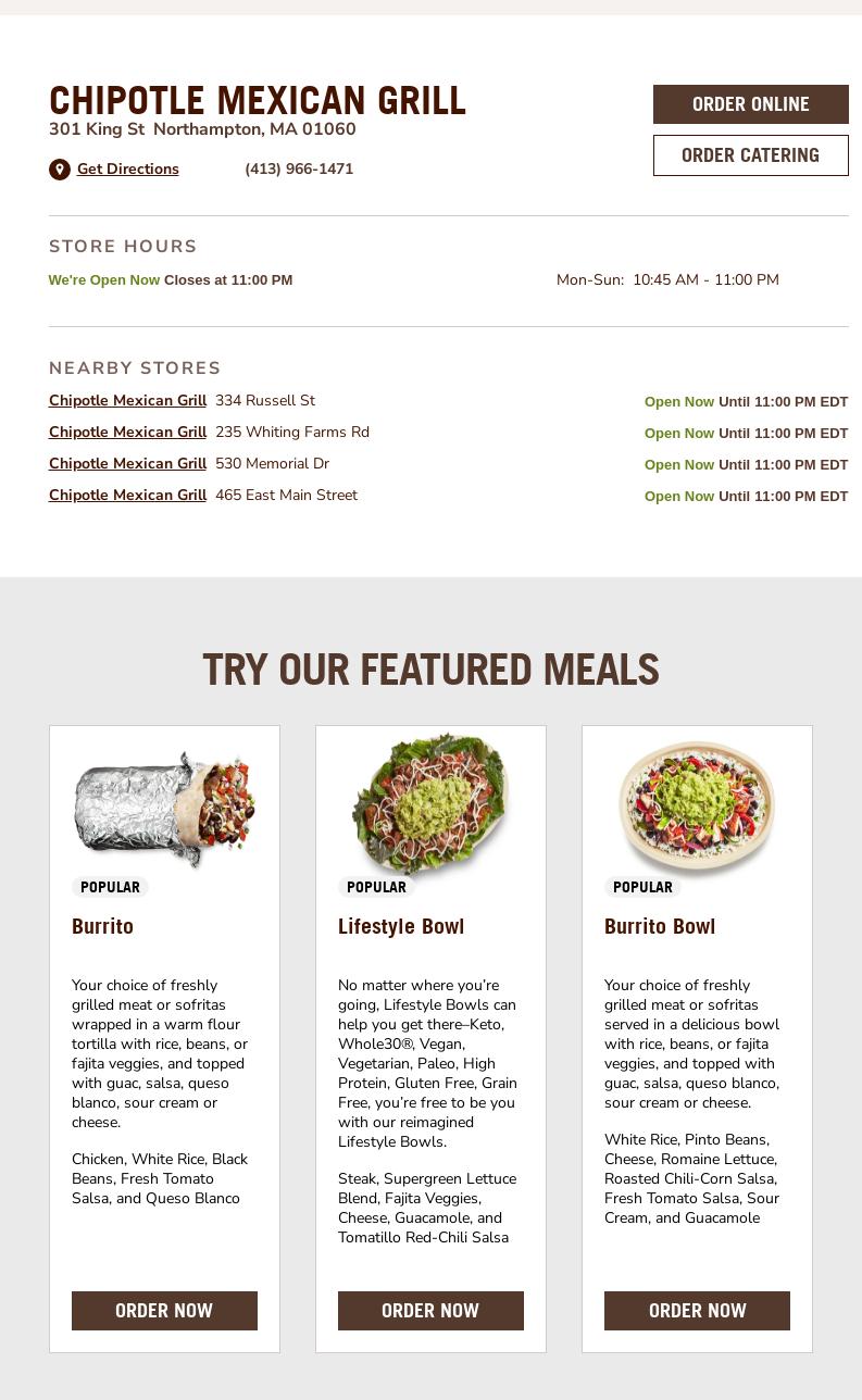 Chipotle Mexican Grill Menu
