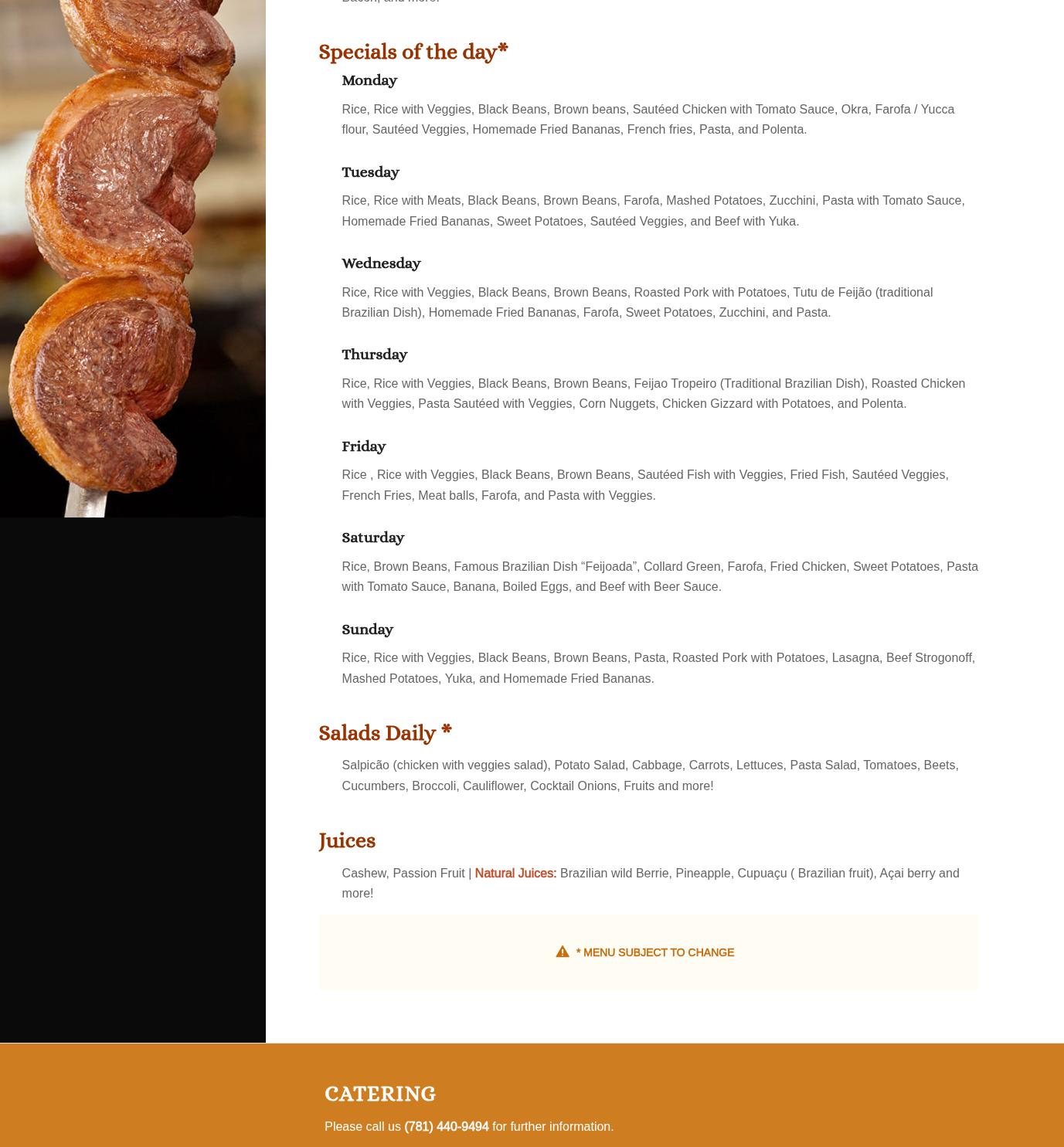 Minas Cafe Steakhouse Menu