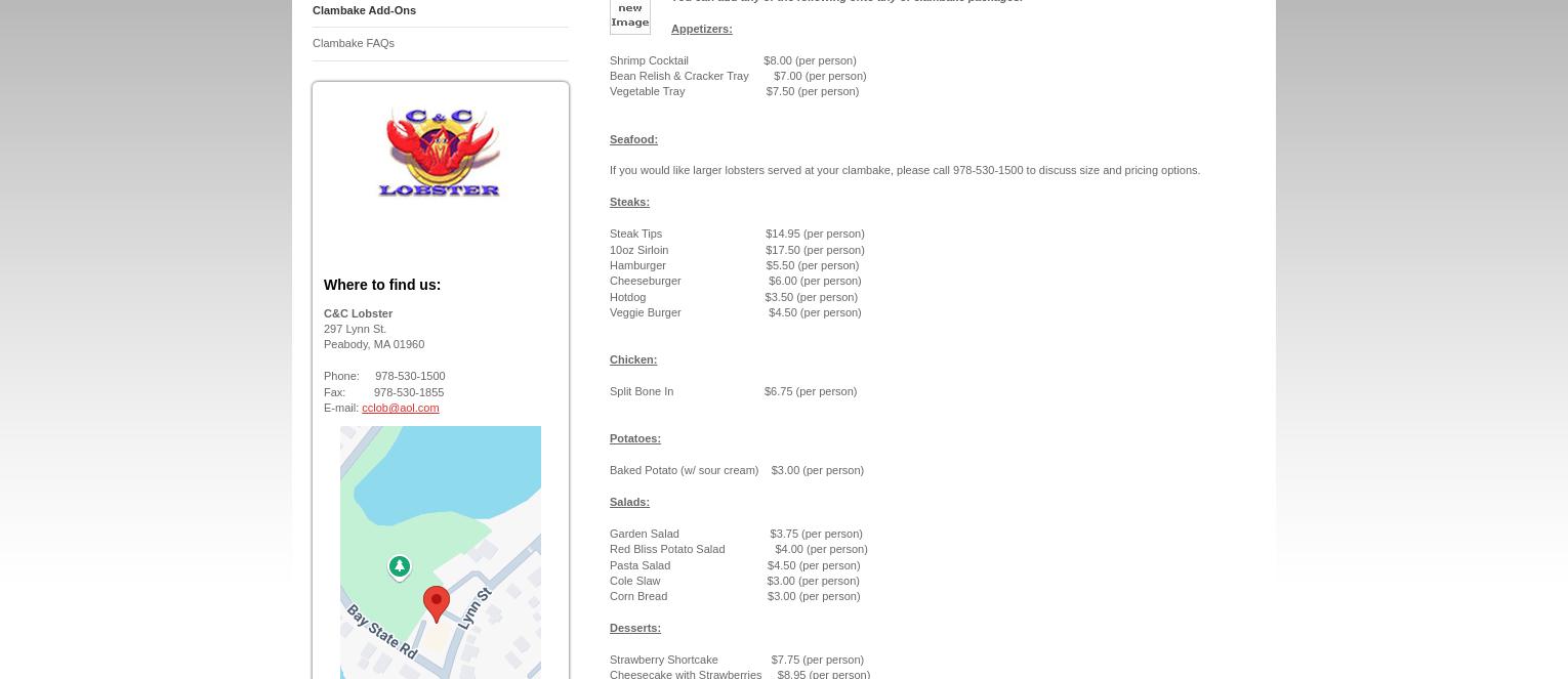 C & C Lobster Co Menu