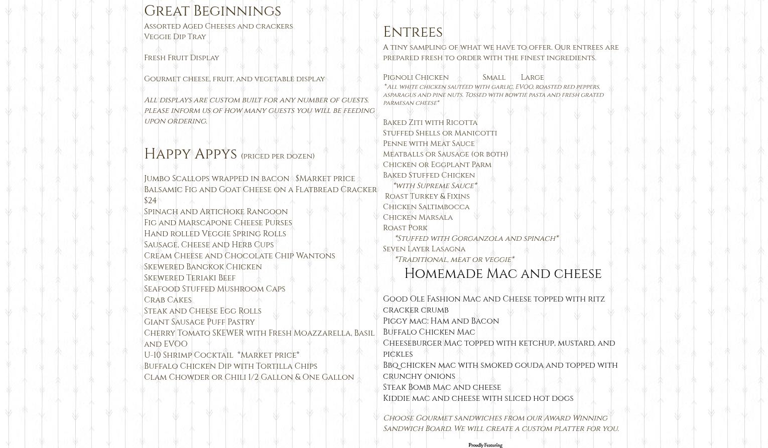Bryantville Deli Inc Menu