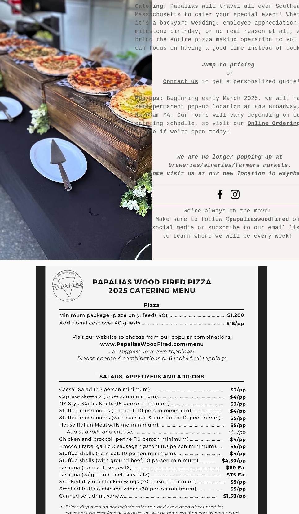 Papalias Wood Fired Pizza Menu