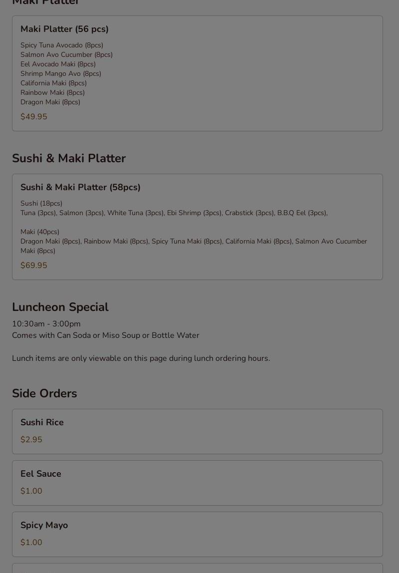 Avana sushi 3 & seafood restaurant Menu