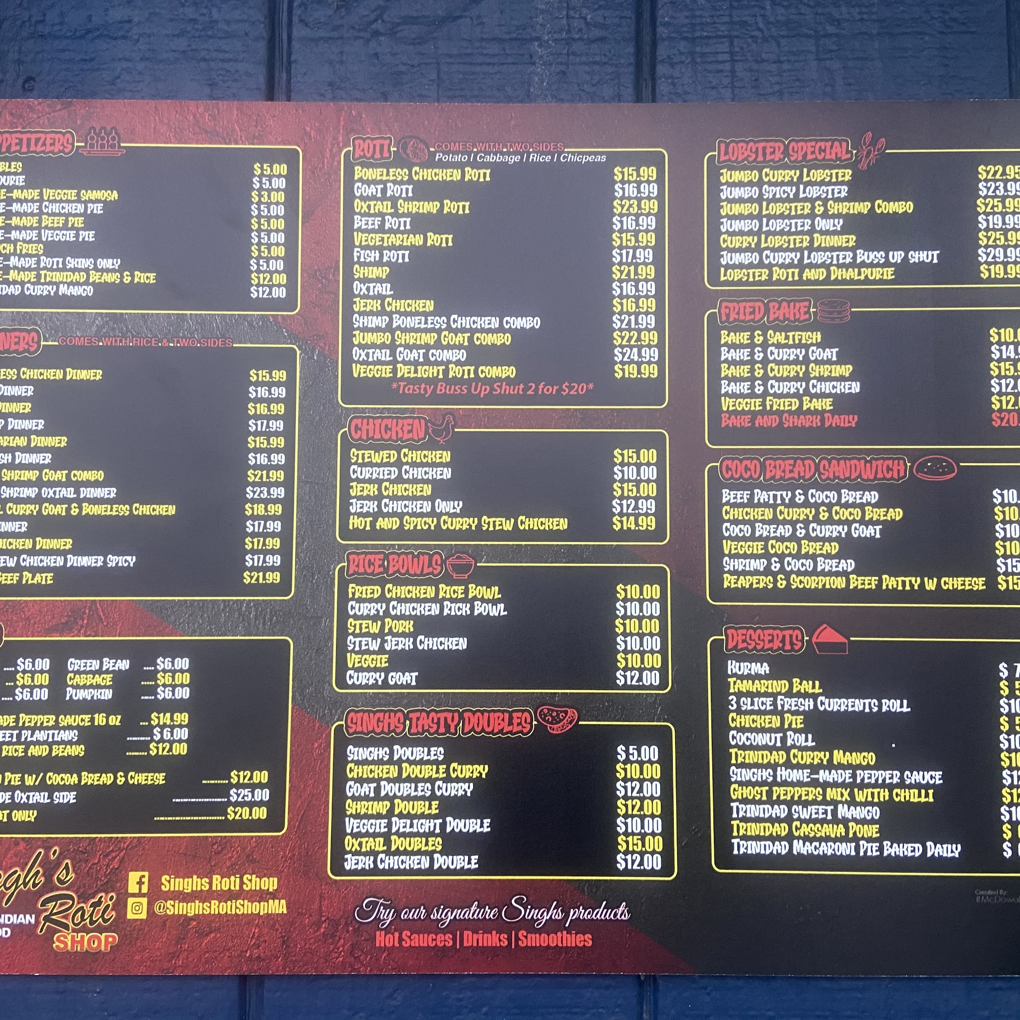 Singh's Roti Shop 2 Menu