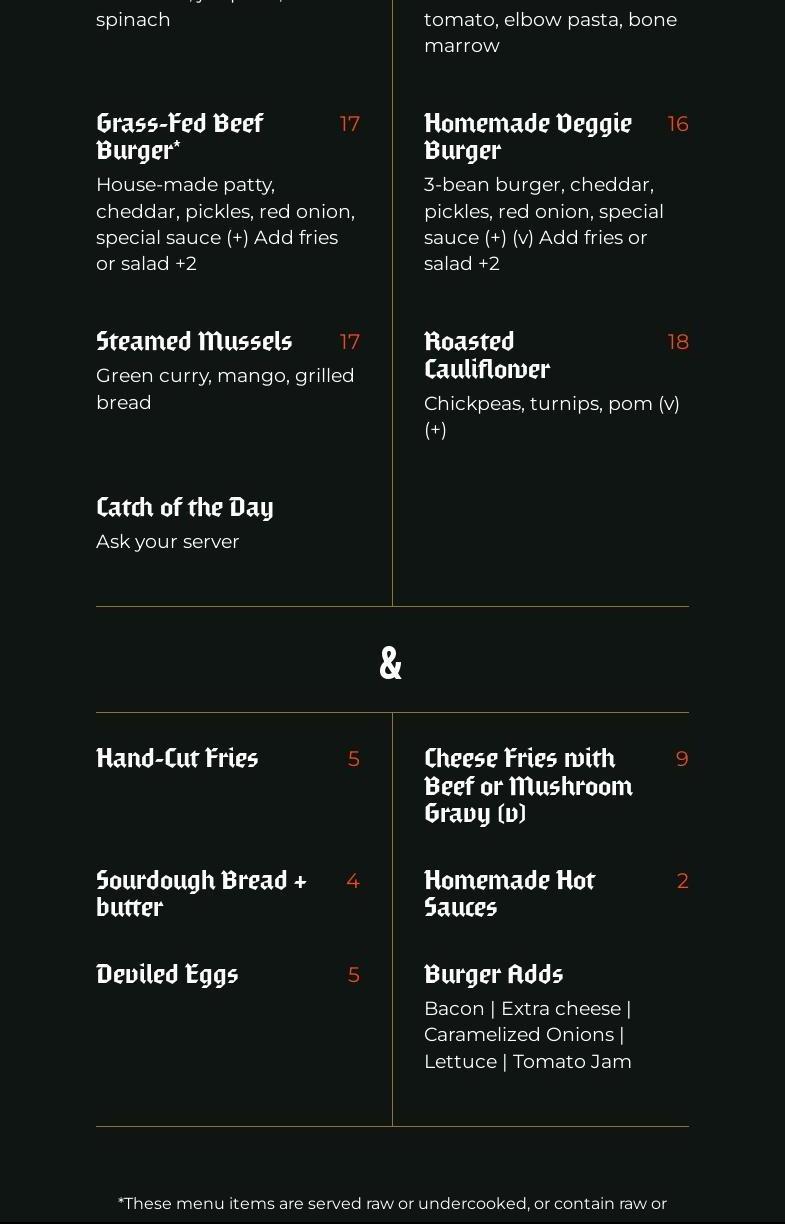 The Hollows Menu
