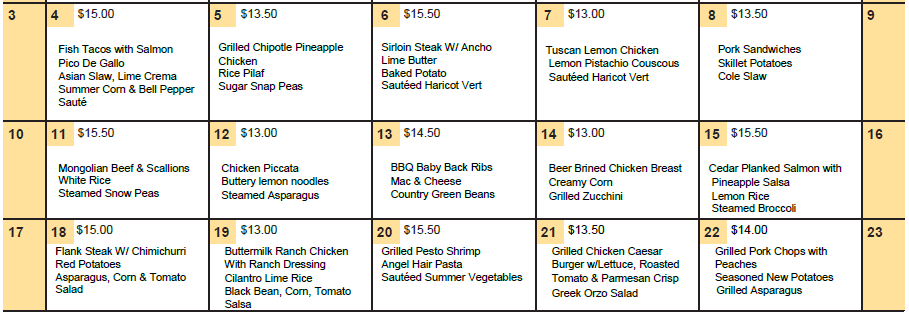 Simply Gourmet Ltd Menu