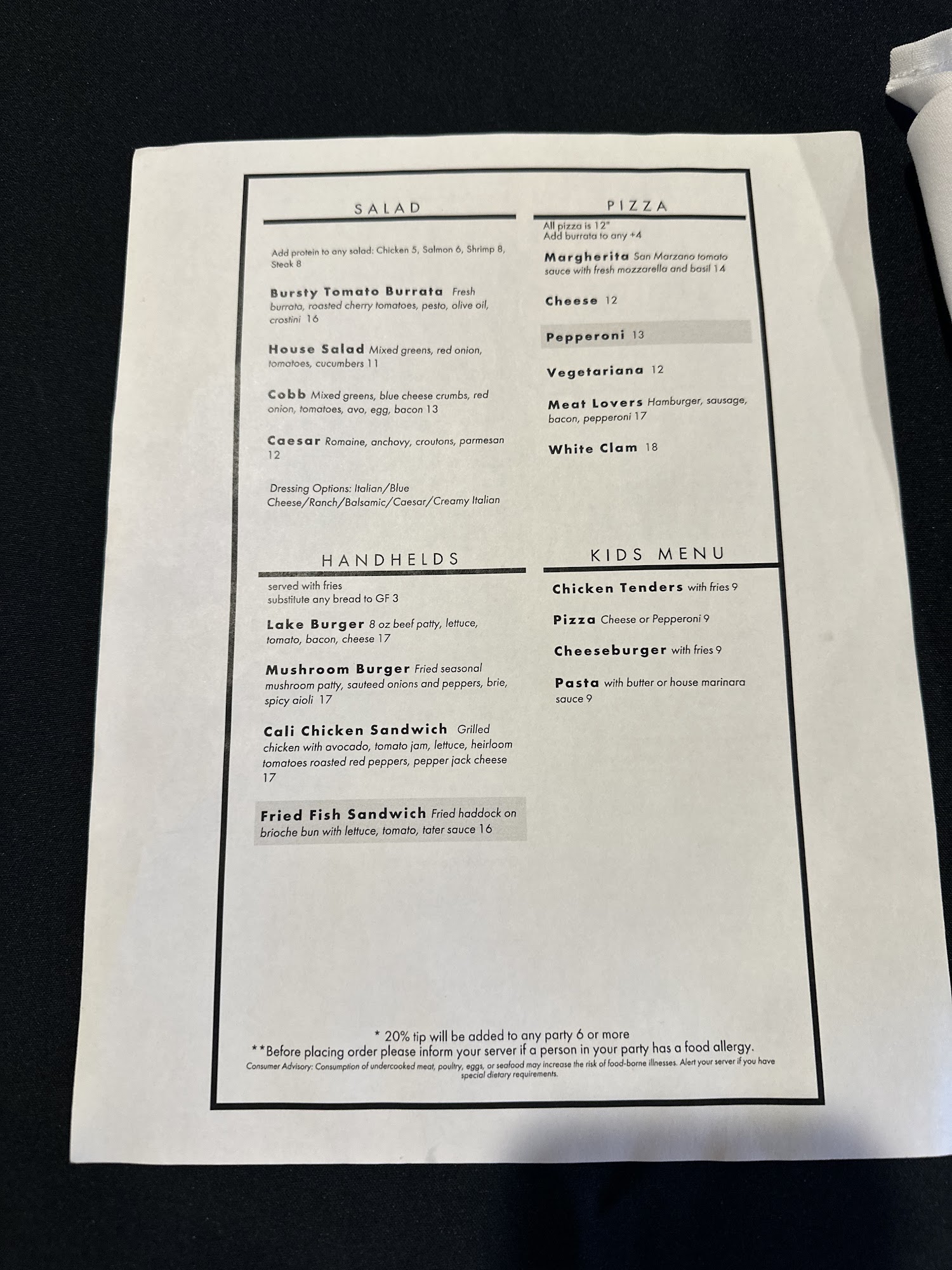 Fusion Bar and Grill Menu