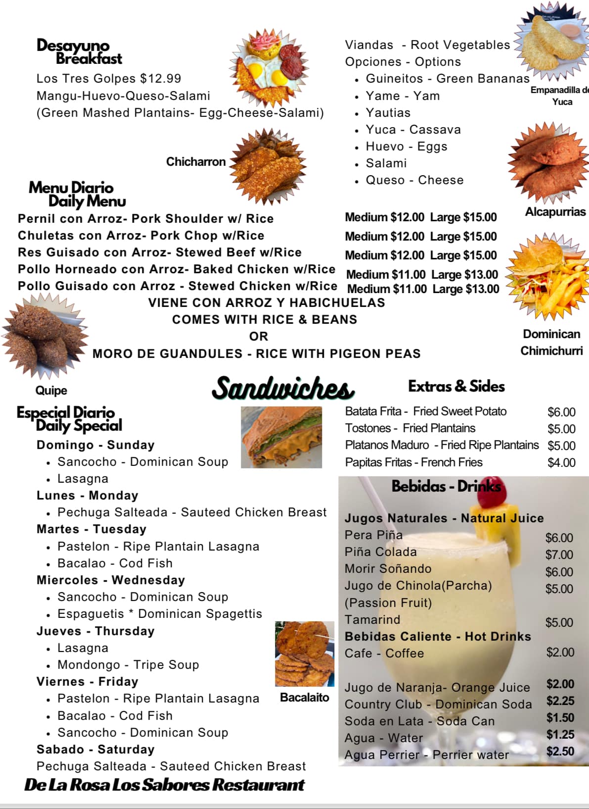 De La Rosa Los Sabores Restaurant Menu