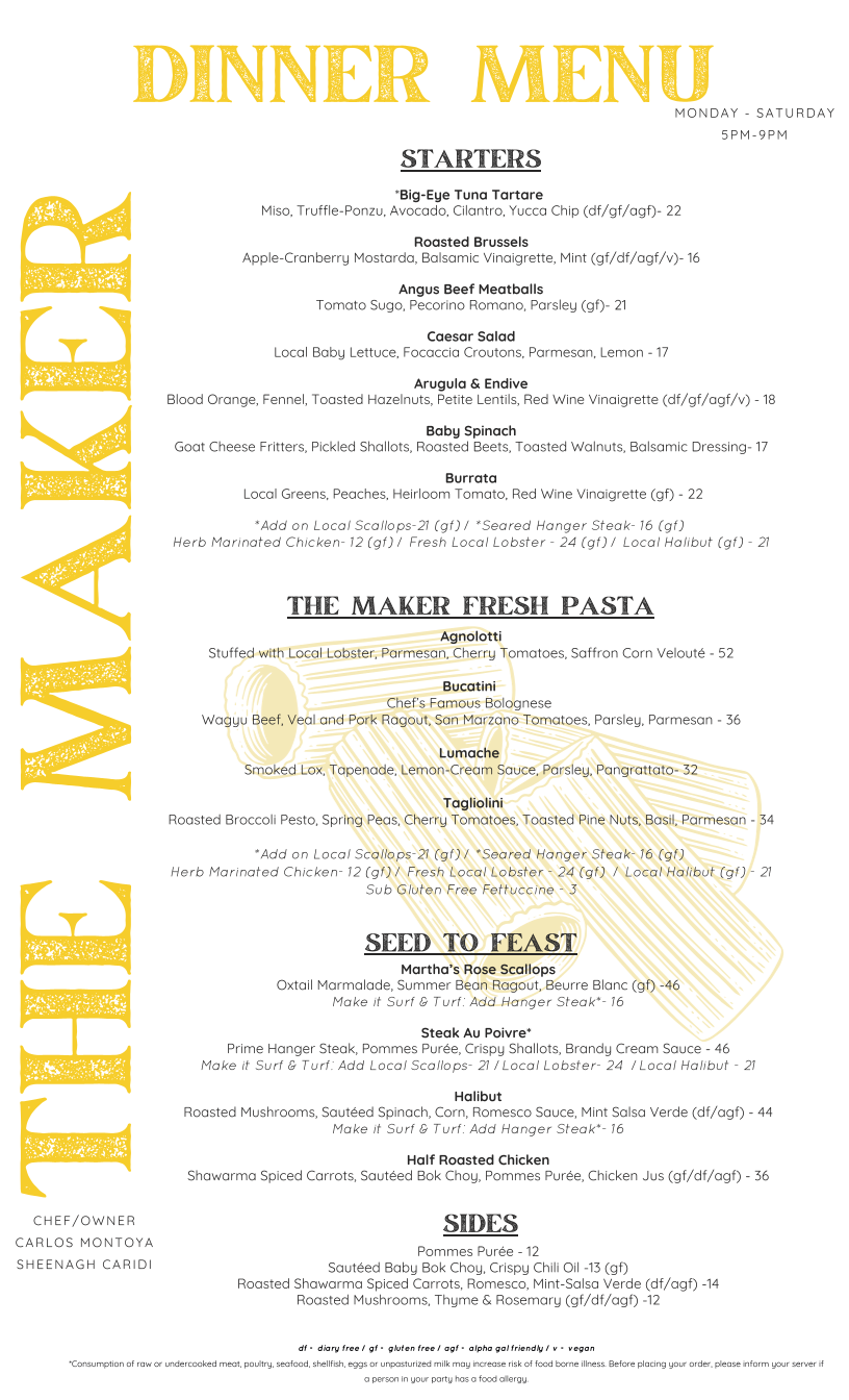 Maker Café Menu
