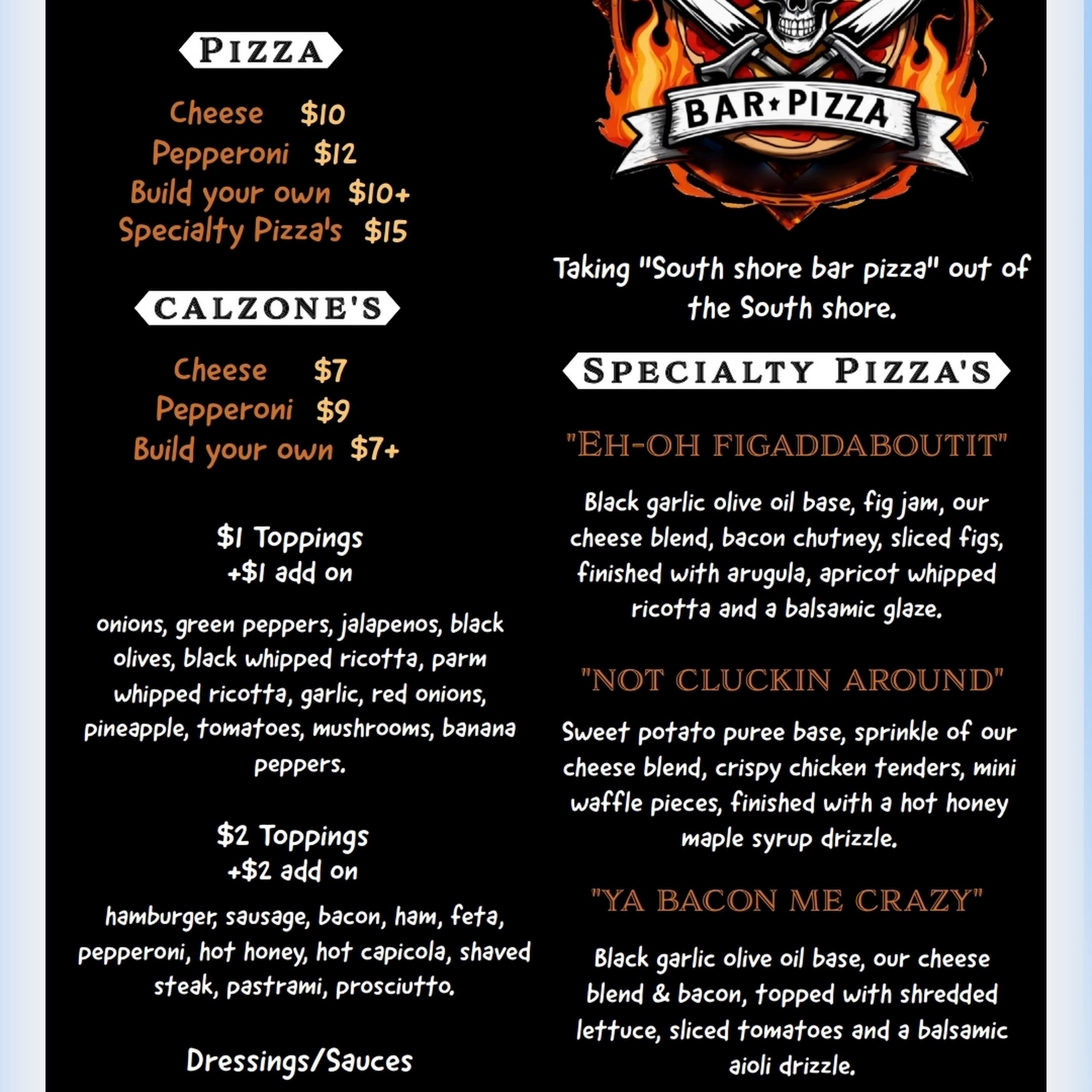 Burnt Edges Bar Pizza Menu
