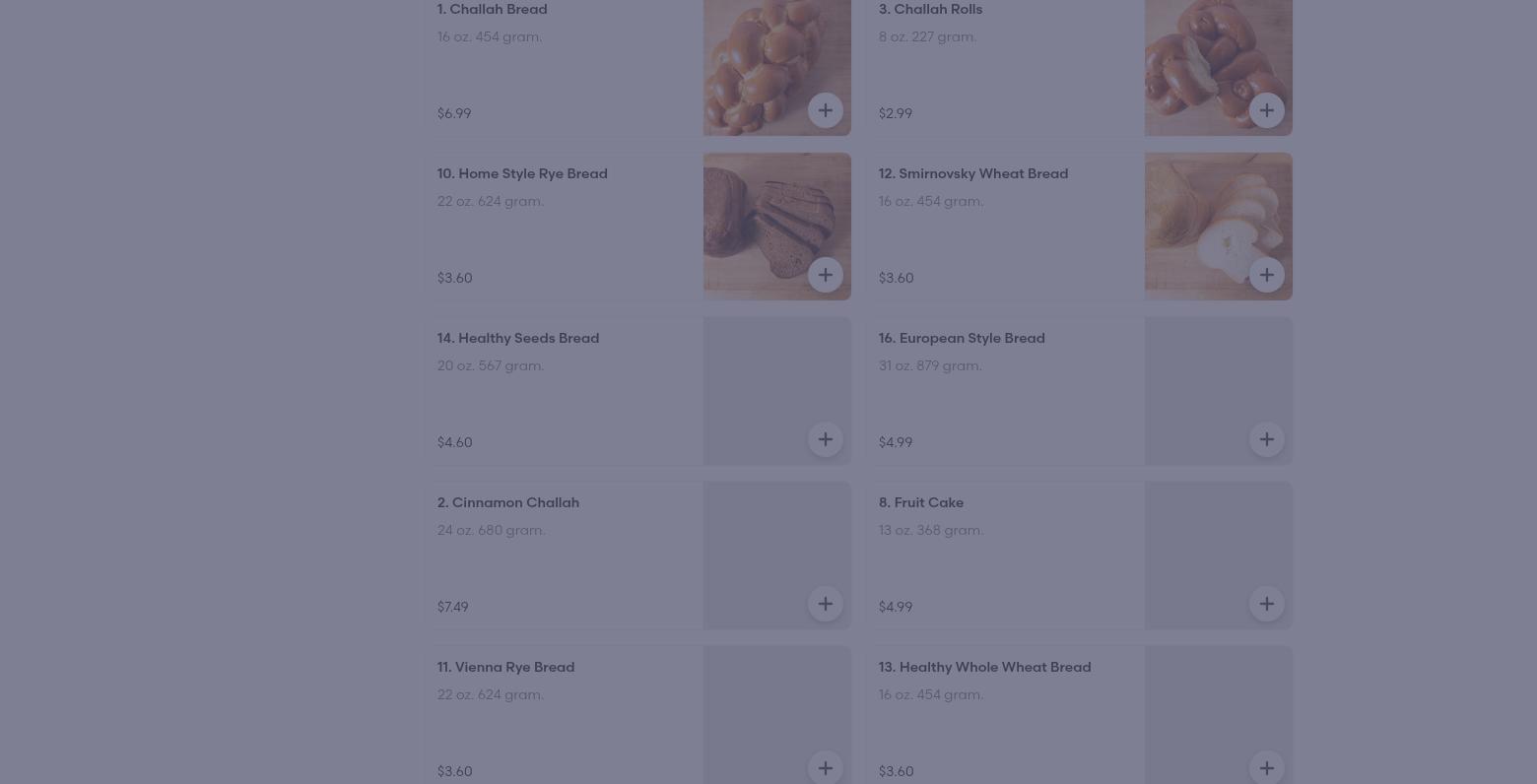 International Natural Bakery Menu