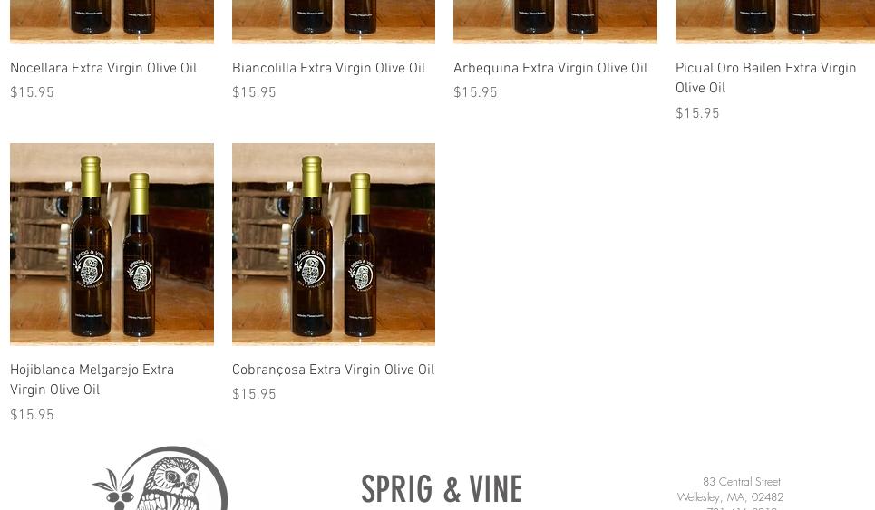 Sprig & Vine Oils and Vinegars Menu