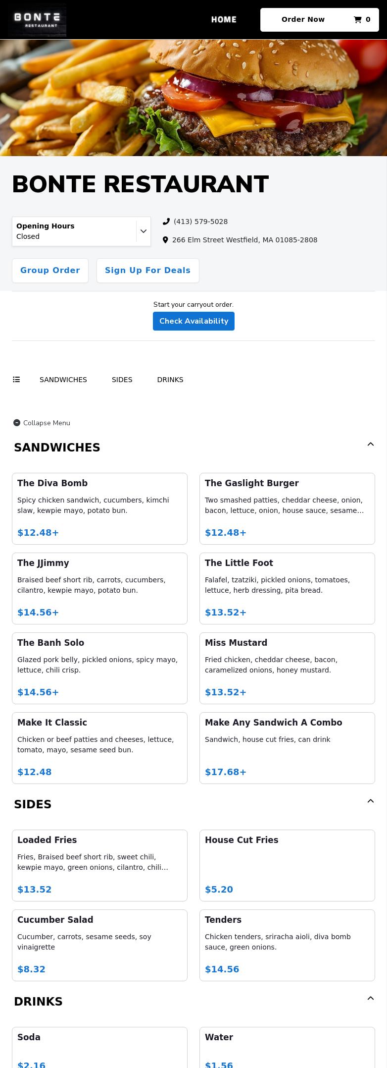 Bonte Restaurant Menu