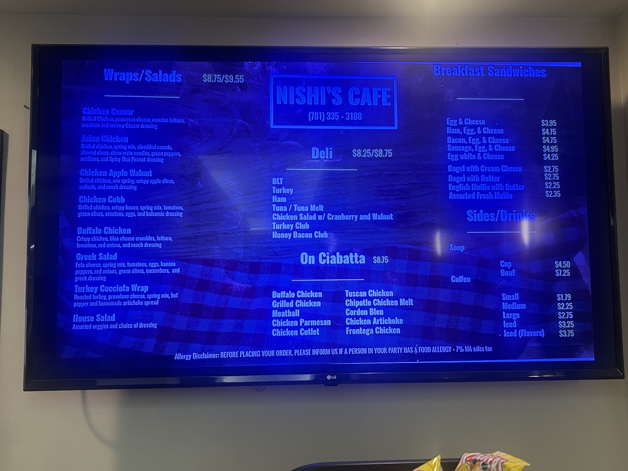 Nishi Cafe Menu