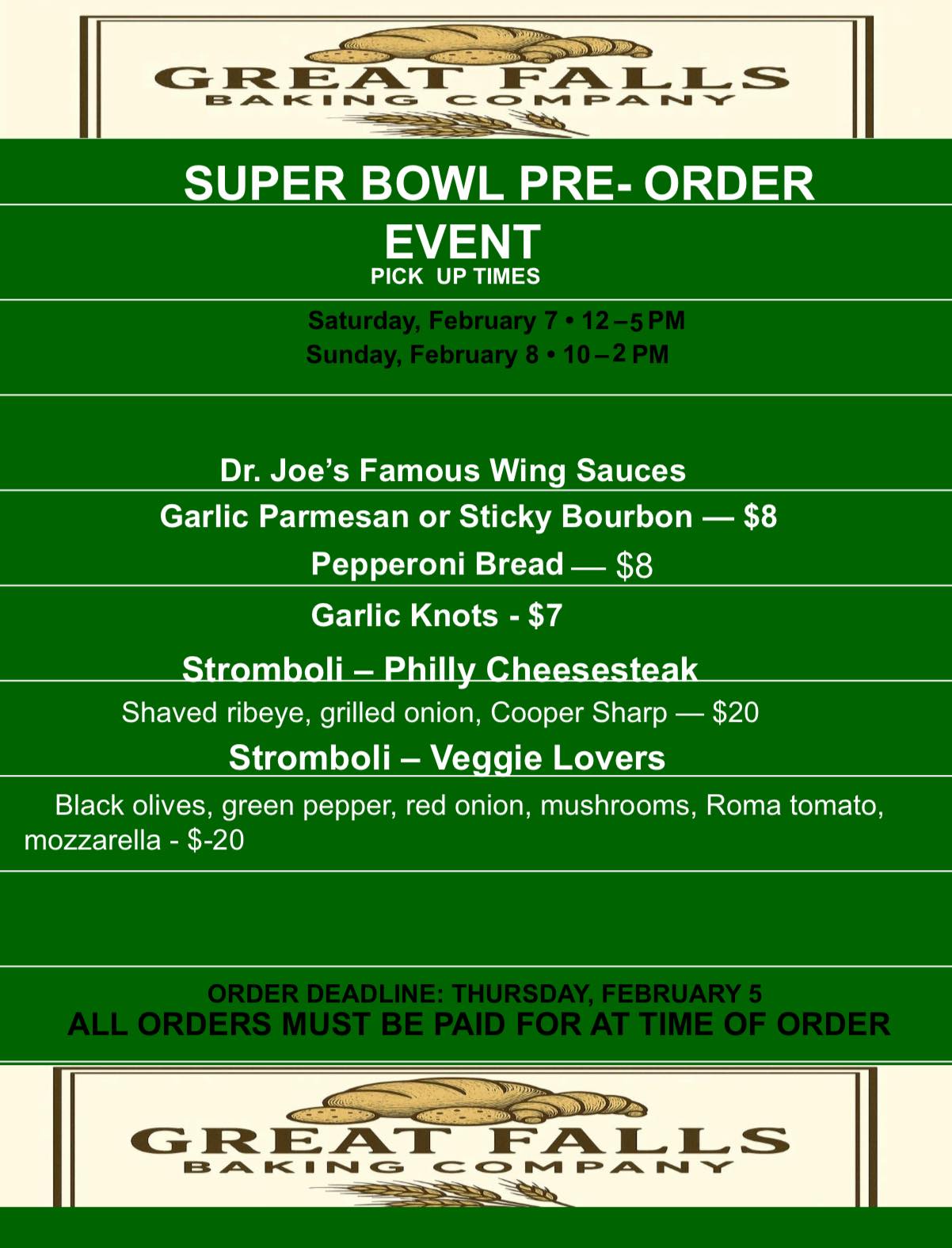 Great Falls Bakery Menu