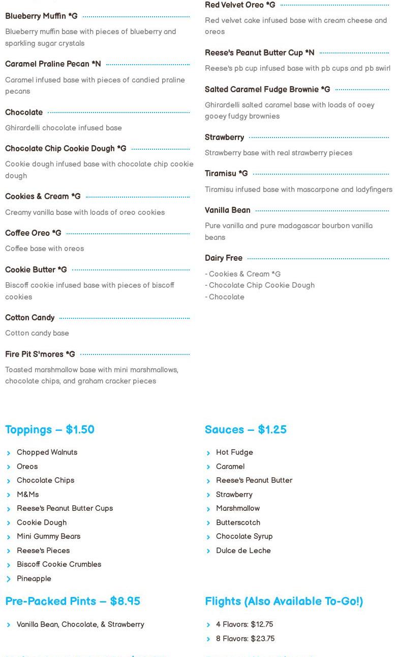 Uncle John's Ice Creamery Menu