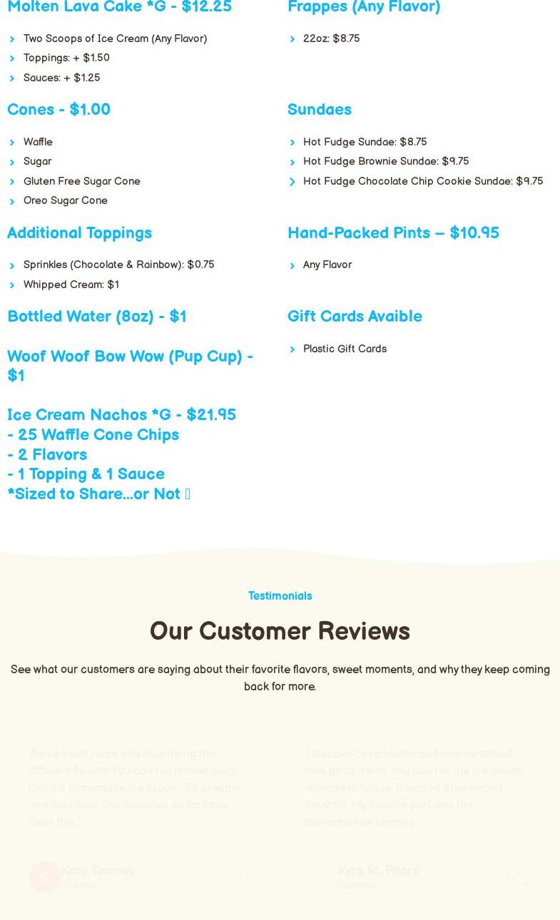 Uncle John's Ice Creamery Menu