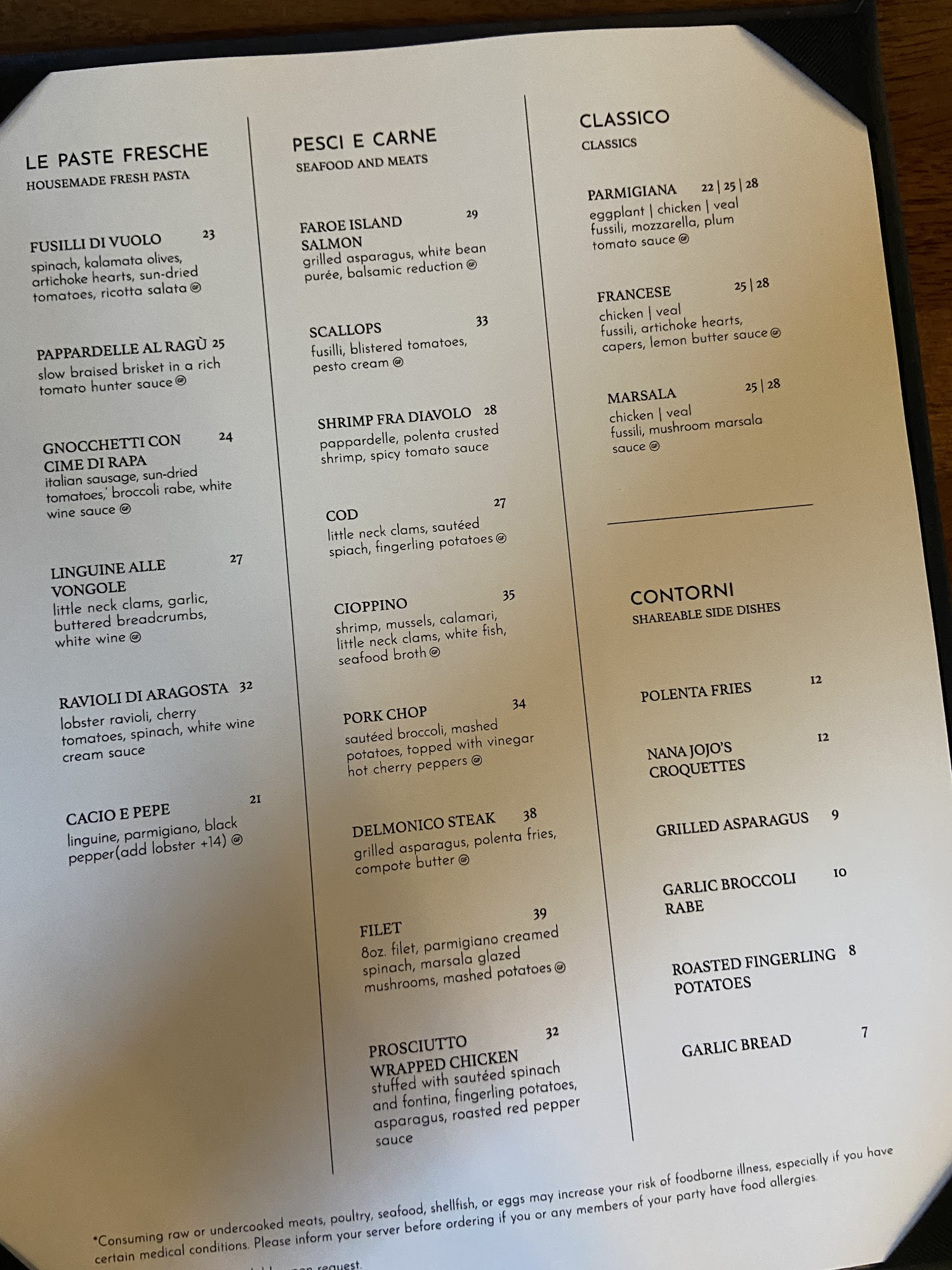 Vuolo's Menu