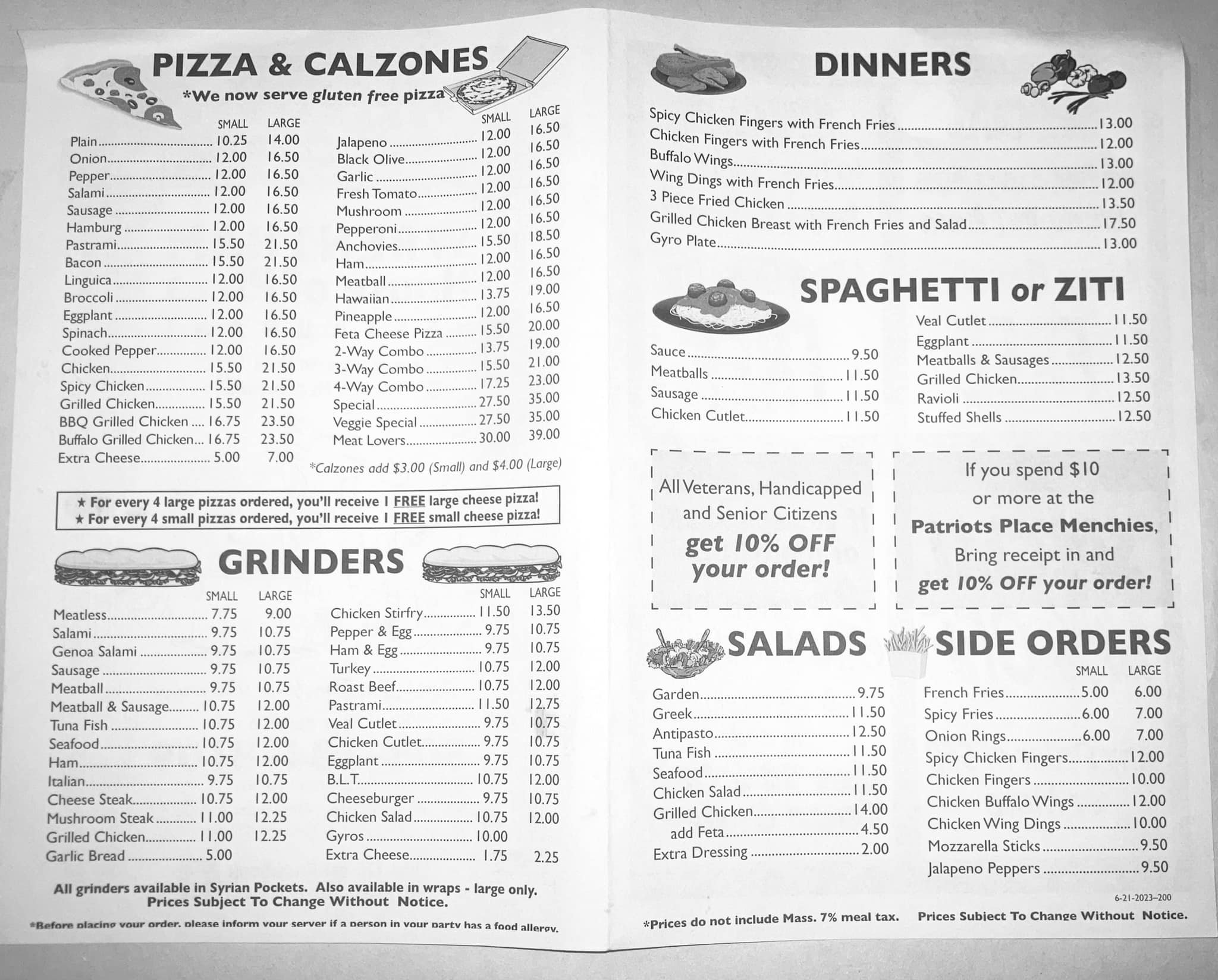Wrentham House of Pizza Menu
