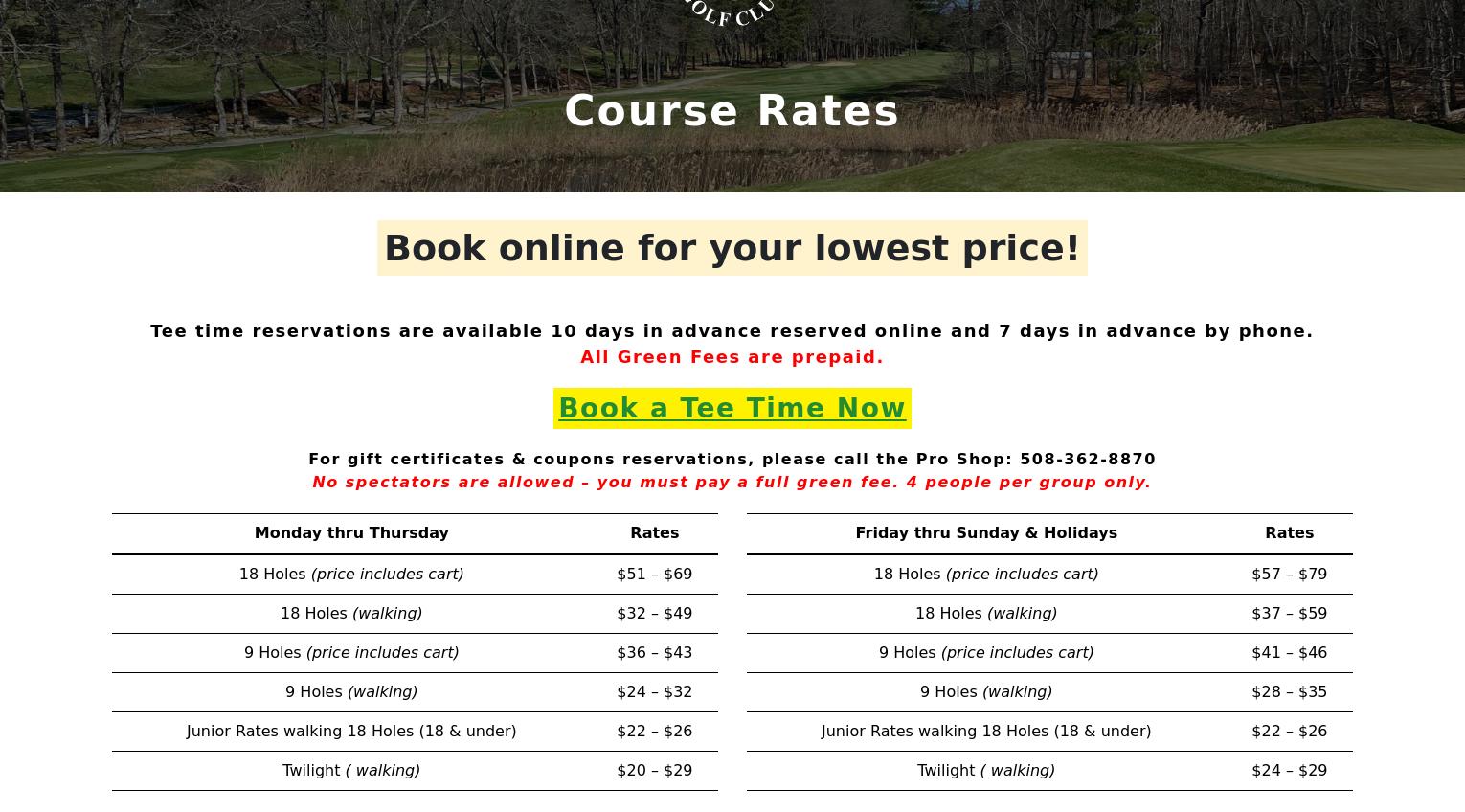 Kings Way Golf Course Menu