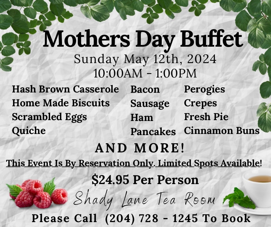 Shady Lane Tea Room Menu