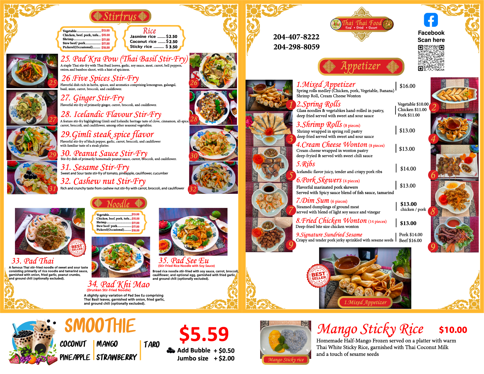 Thai Thai food restaurant Menu