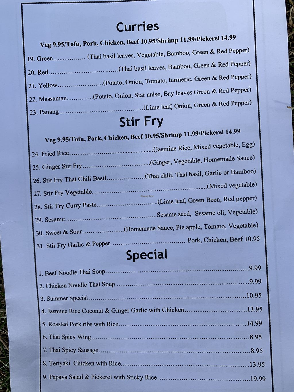 Thai Thai food restaurant Menu