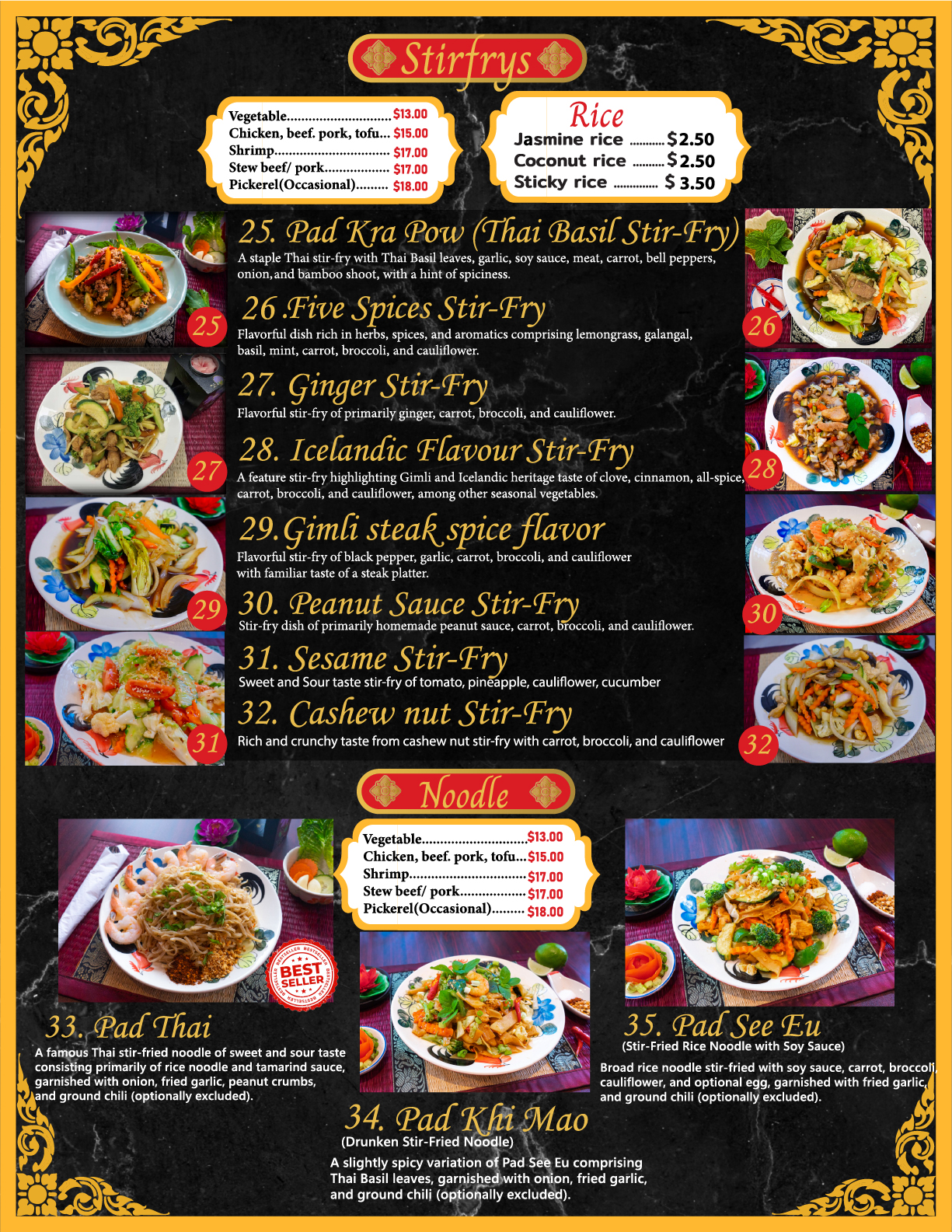 Thai Thai food restaurant Menu