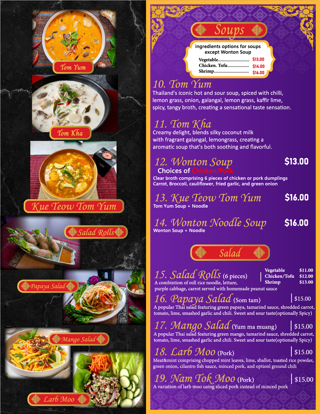 Thai Thai food restaurant Menu