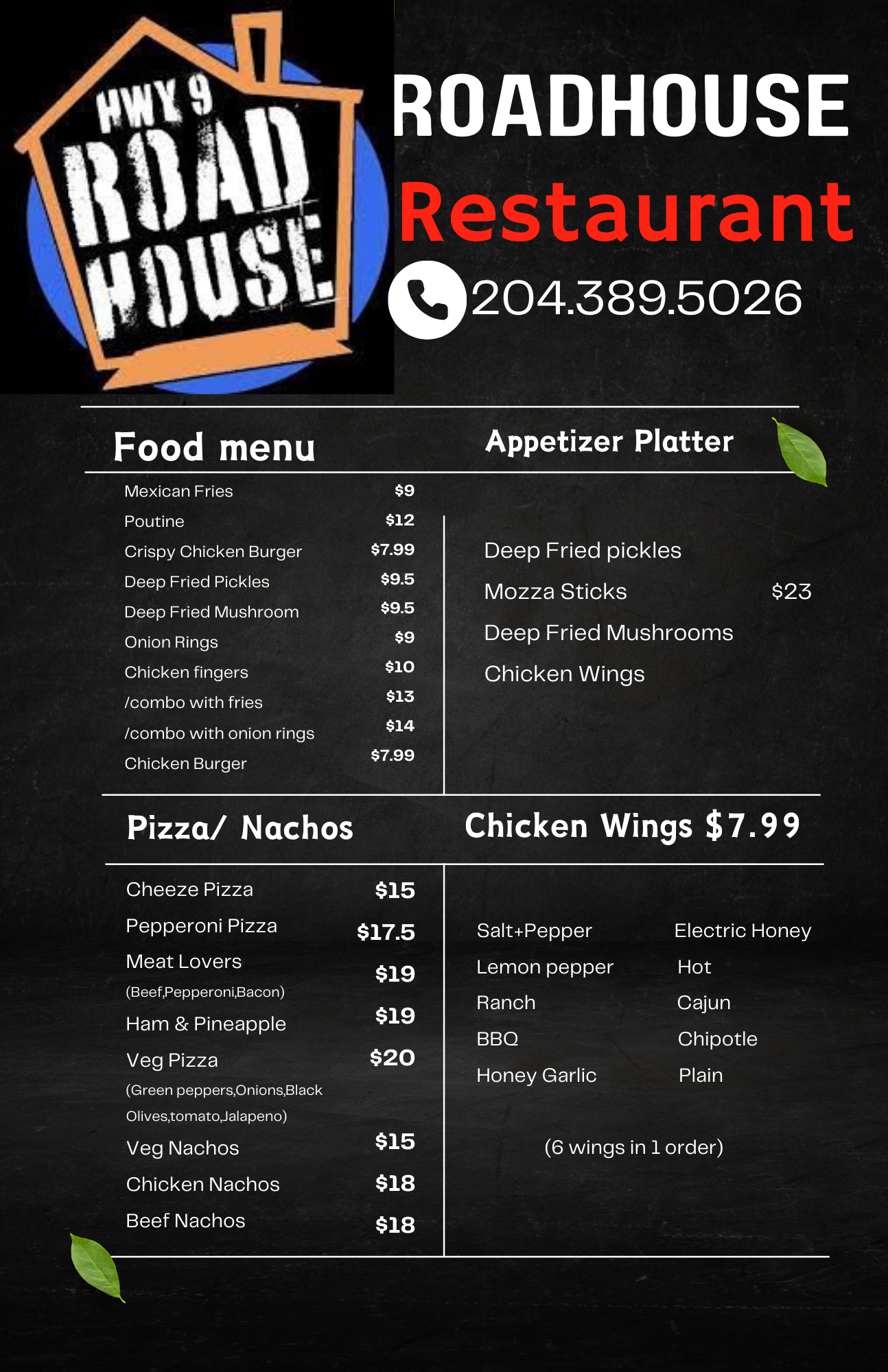 Hwy 9 Roadhouse Menu