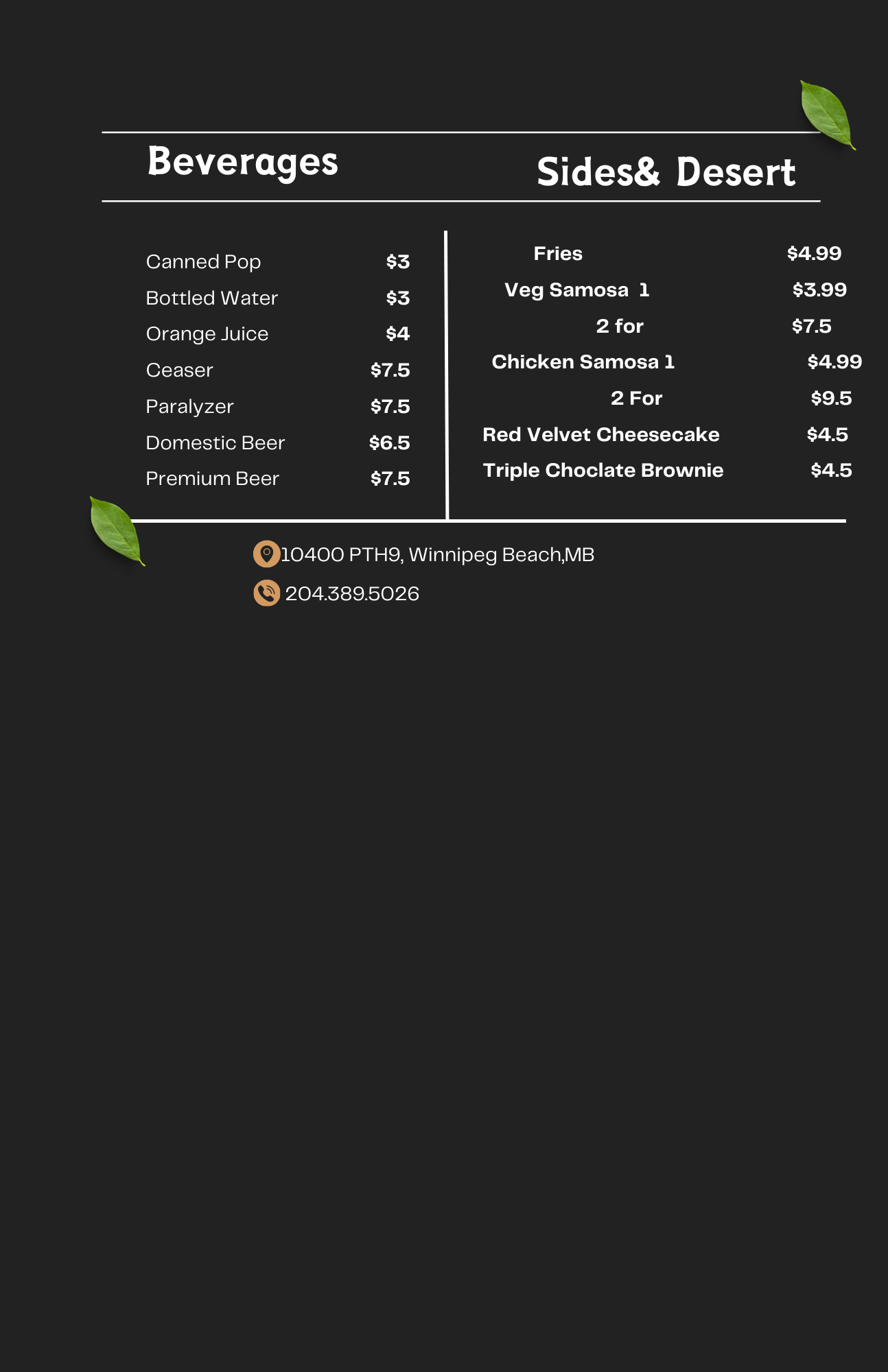 Hwy 9 Roadhouse Menu