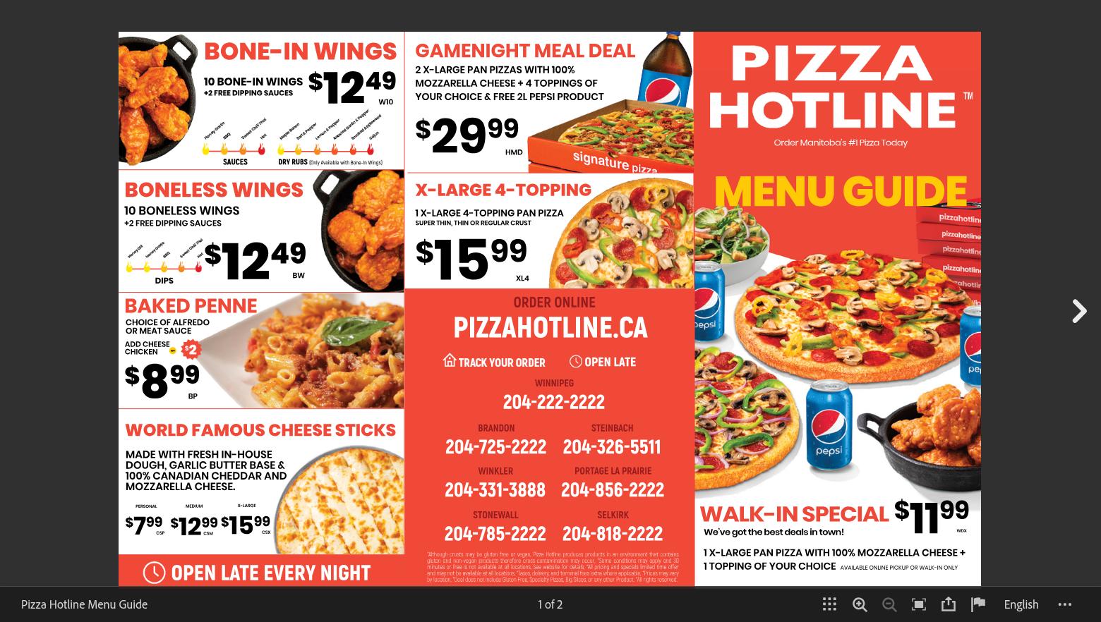 Pizza Hotline Menu