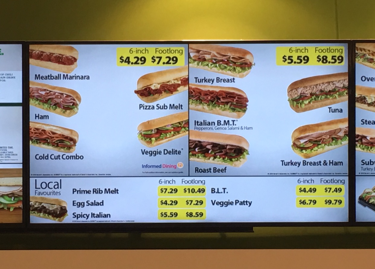 Subway Menu