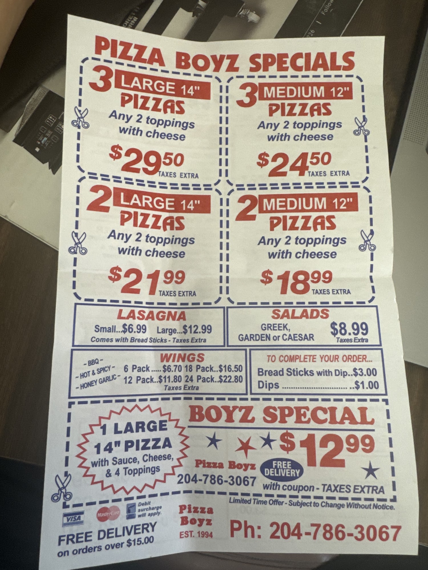 Pizza Boyz Menu